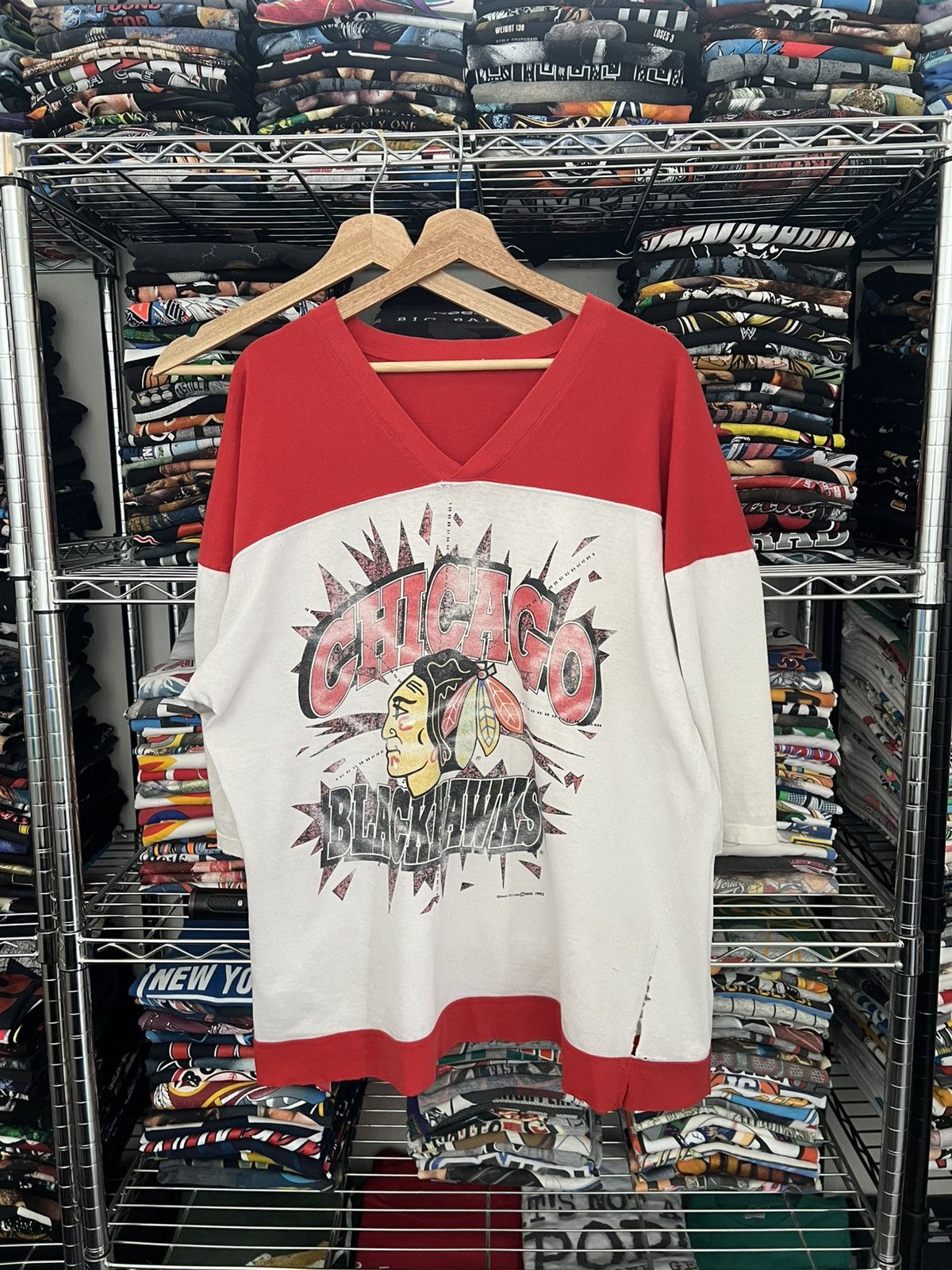 NHL 1993 Chicago Blackhawks Single Stitch Hockey Tee Size US XL / EU 56 / 4 - 1 Thumbnail