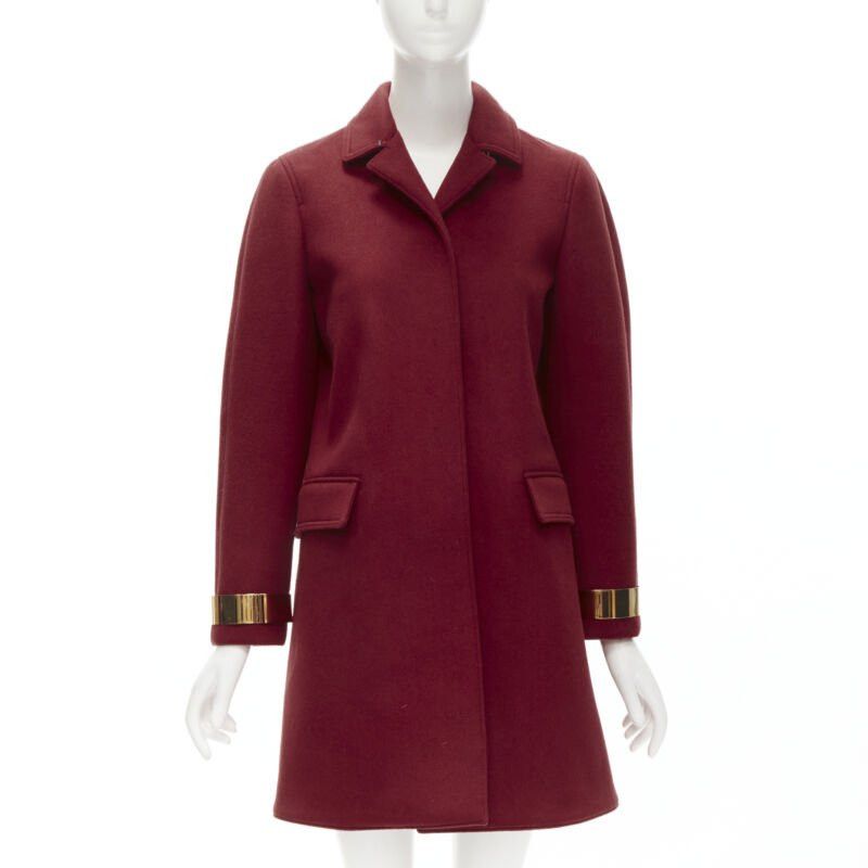 Burberry BURBERRY PROPRSUM 90% cashmere blend red gold metal bar coat IT38 XS Size XS / US 0-2 / IT 36-38 - 1 Thumbnail