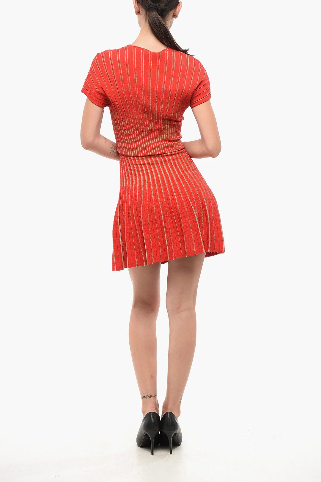 Balmain og1mm0326 V-Neck Pleated Mini Dress in Red Size M / US 6-8 / IT 42-44 - 2 Thumbnail