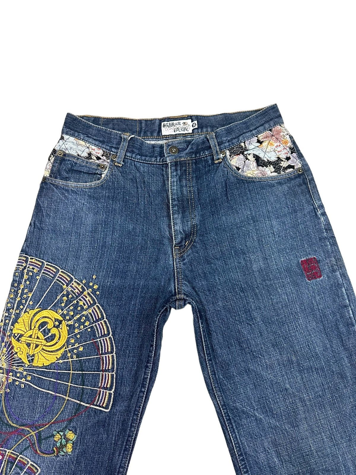 Japanese Brand KARAKURI EMBROIDERY DENIM JEANS Size US 30 / EU 46 - 5 Thumbnail