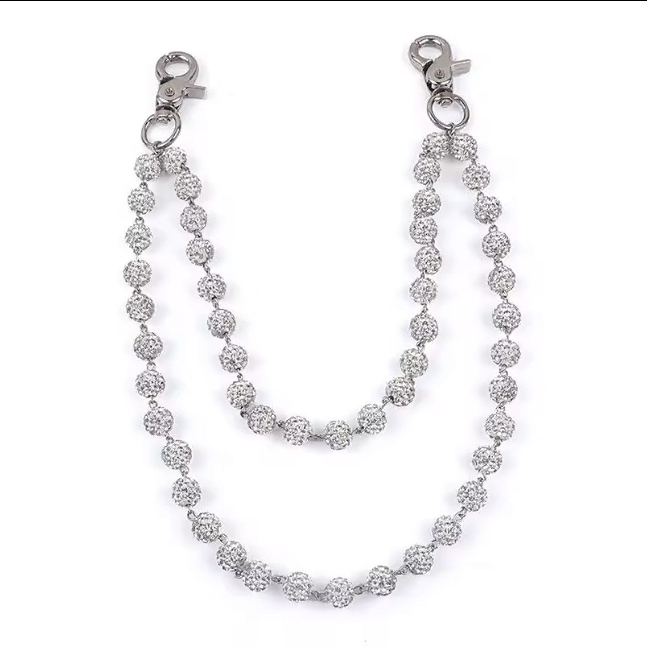 Japanese Brand Rhinestone Bead Pants / Jeans Silver Wallet Belt Chain Size ONE SIZE - 2 Thumbnail