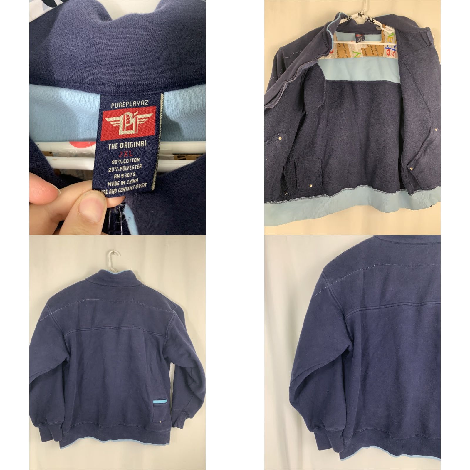 Vintage VINTAGE 90s Pure Playaz Mens 2XL Full Zip Bomber Jacket Blue Men’s Jacket Blue 90s Theme Size US XXL / EU 58 / 5 - 8 Thumbnail