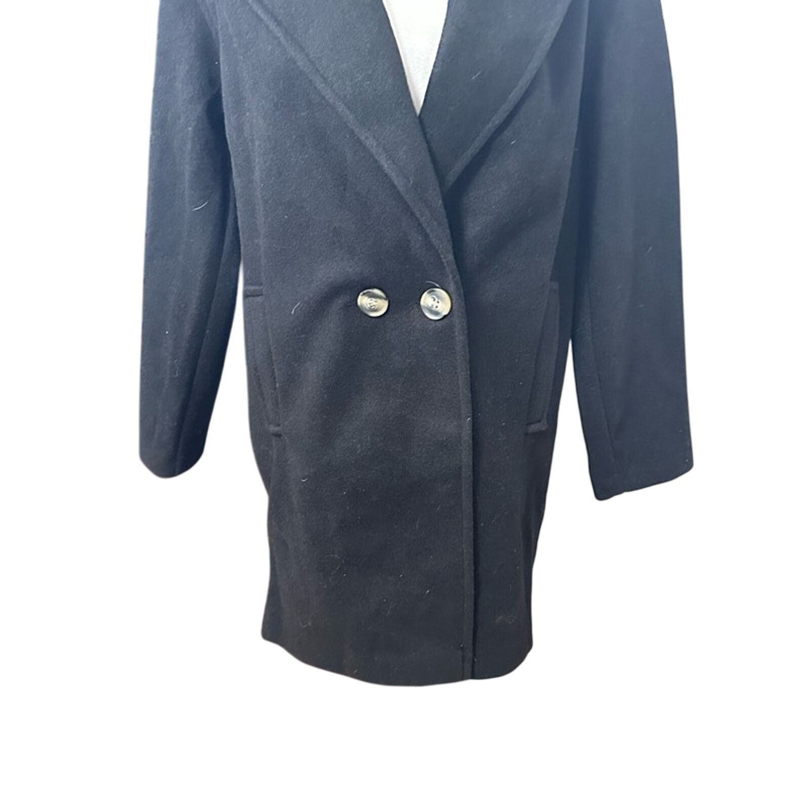Topshop Topshop Midi Pea Coat Double Notched Lapel Black Women's 2 Size XS / US 0-2 / IT 36-38 - 3 Thumbnail