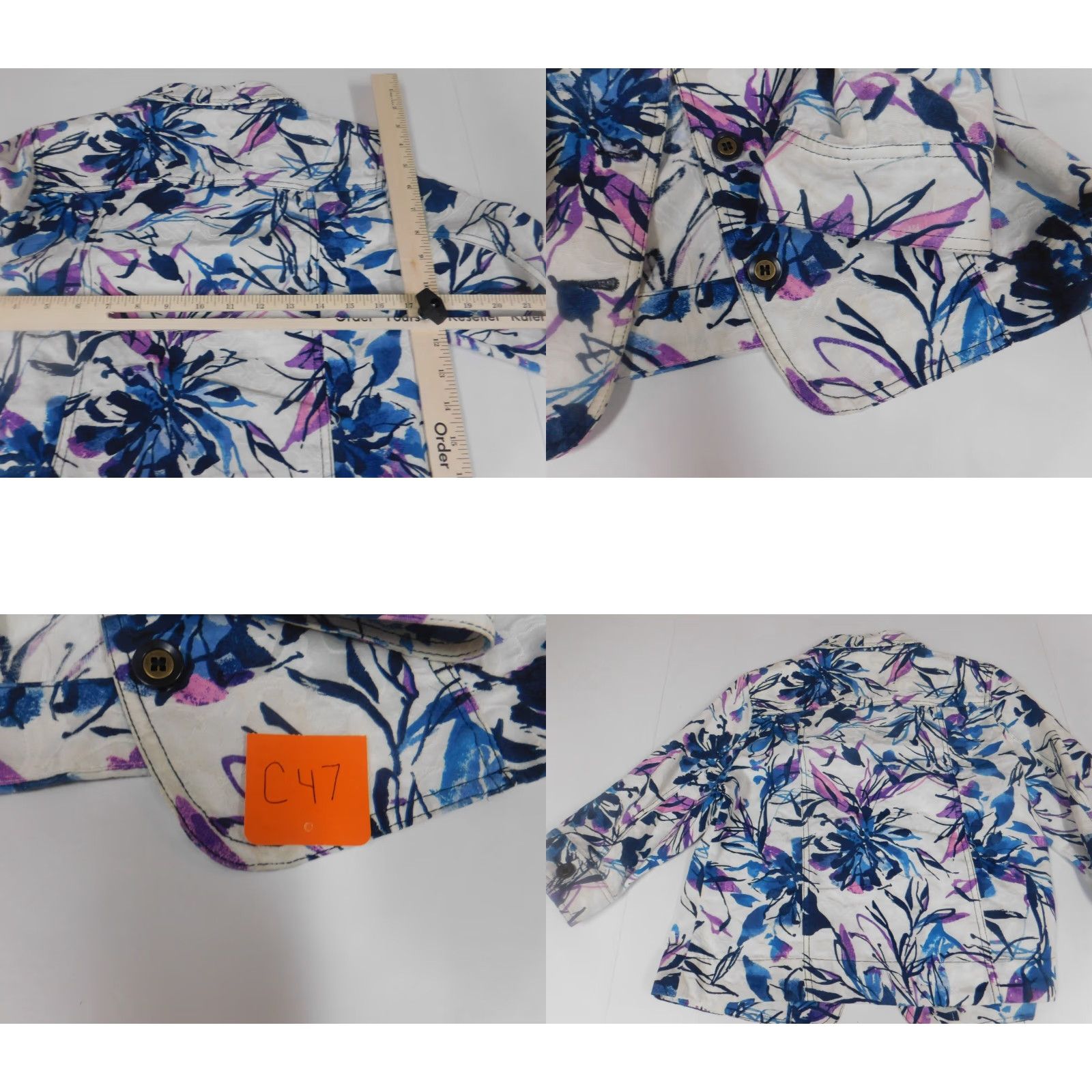 Vintage Tanjay Womens Jacket 6P Floral Button Down Collar Blue Knit Embroidered Solid Long Sleeve Mid-Length Casual Fall Spring 6P Petite Womens Jacket Size M / US 6-8 / IT 42-44 - 8 Thumbnail