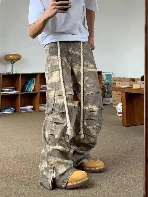 VIBE Retro drawstring camouflage work wide-leg trousers Size US 32 / EU 48 - 3 Thumbnail