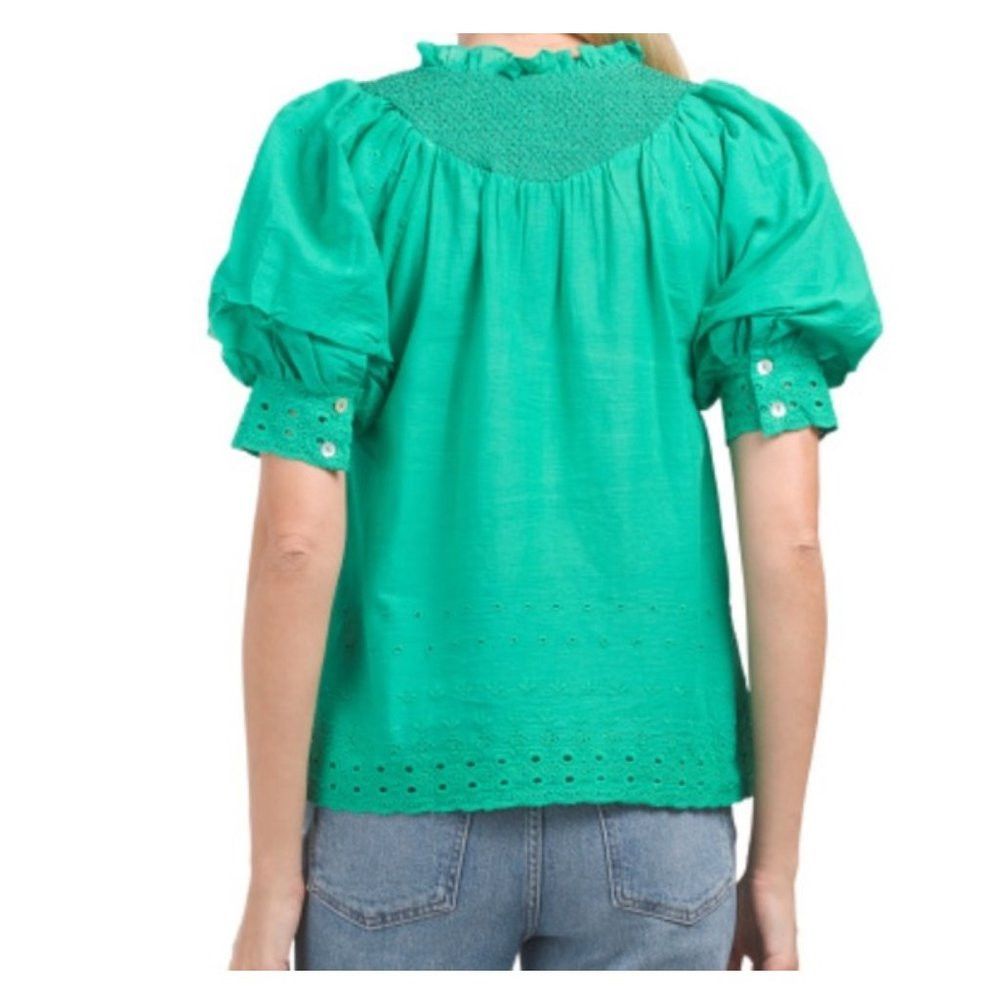 House of Harlow NWT New House of Harlow Emerald Green Eyelet Smocked Cotton Size L / US 10 / IT 46 - 2 Thumbnail