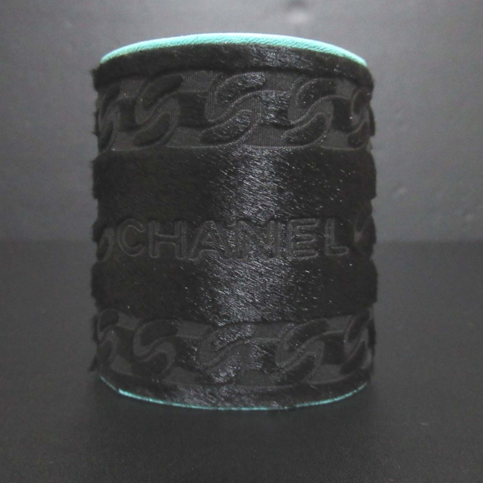 Chanel 01A CHANEL Harako Leather Wide Bangle Bracelet, Black x Blue, Women's Size ONE SIZE - 1 Thumbnail