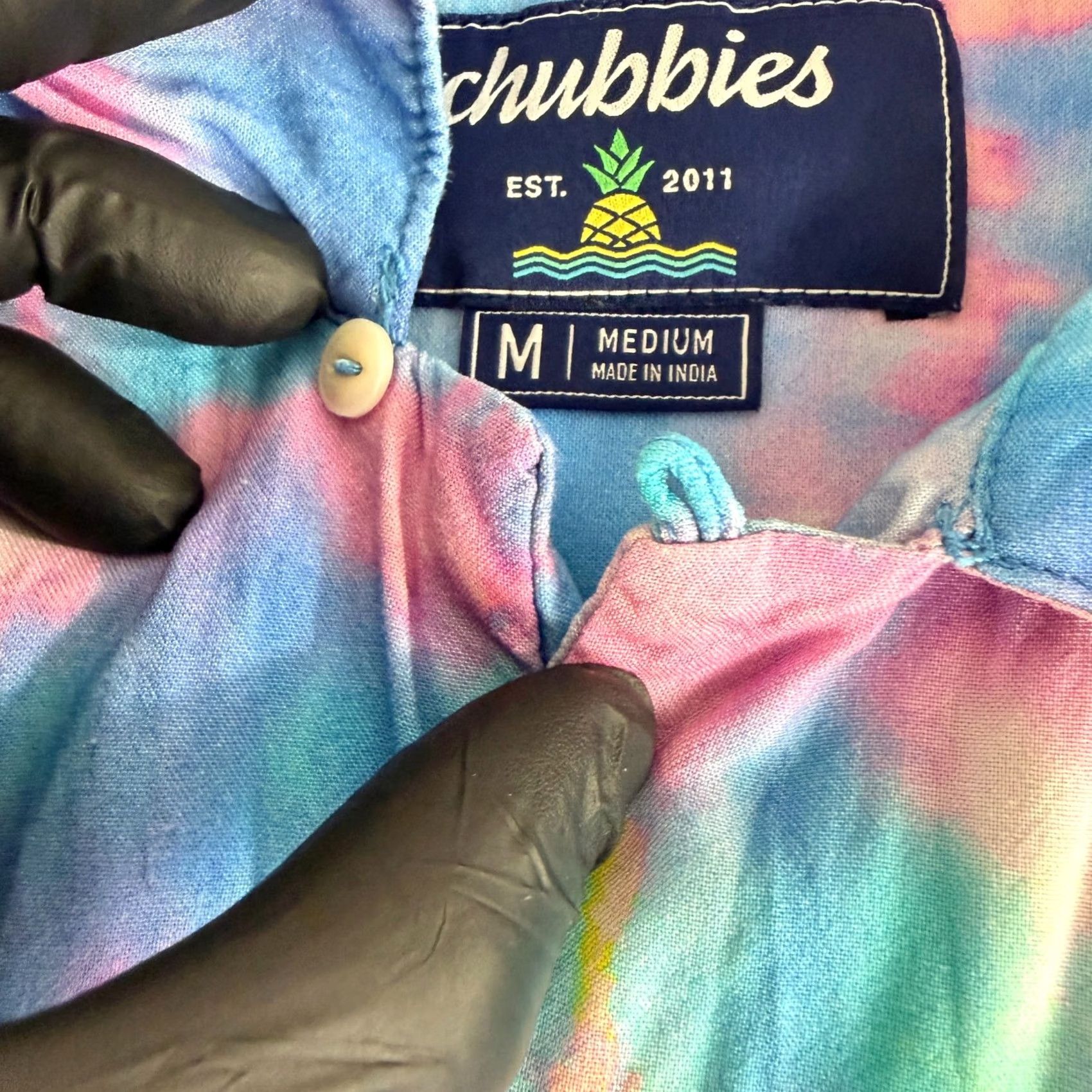 Chubbies Chubbies The Mr. Cool Button-Up Shirt Mens Medium Blue Pink Tie Dye Short Sleeve Size US M / EU 48-50 / 2 - 3 Thumbnail