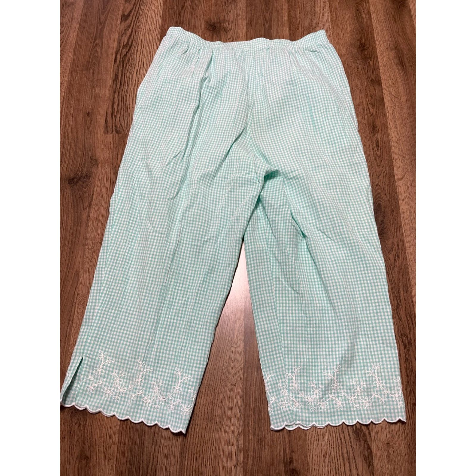 Vintage KORET FRANCISCA Pants Women's Medium Blue White Plaid Pants, Regular, Cropped, Straight Leg, Inseam 20 in, Fall Spring Summer, Womens, 30 in Waist Size 32" / US 10 / IT 46 - 2 Thumbnail