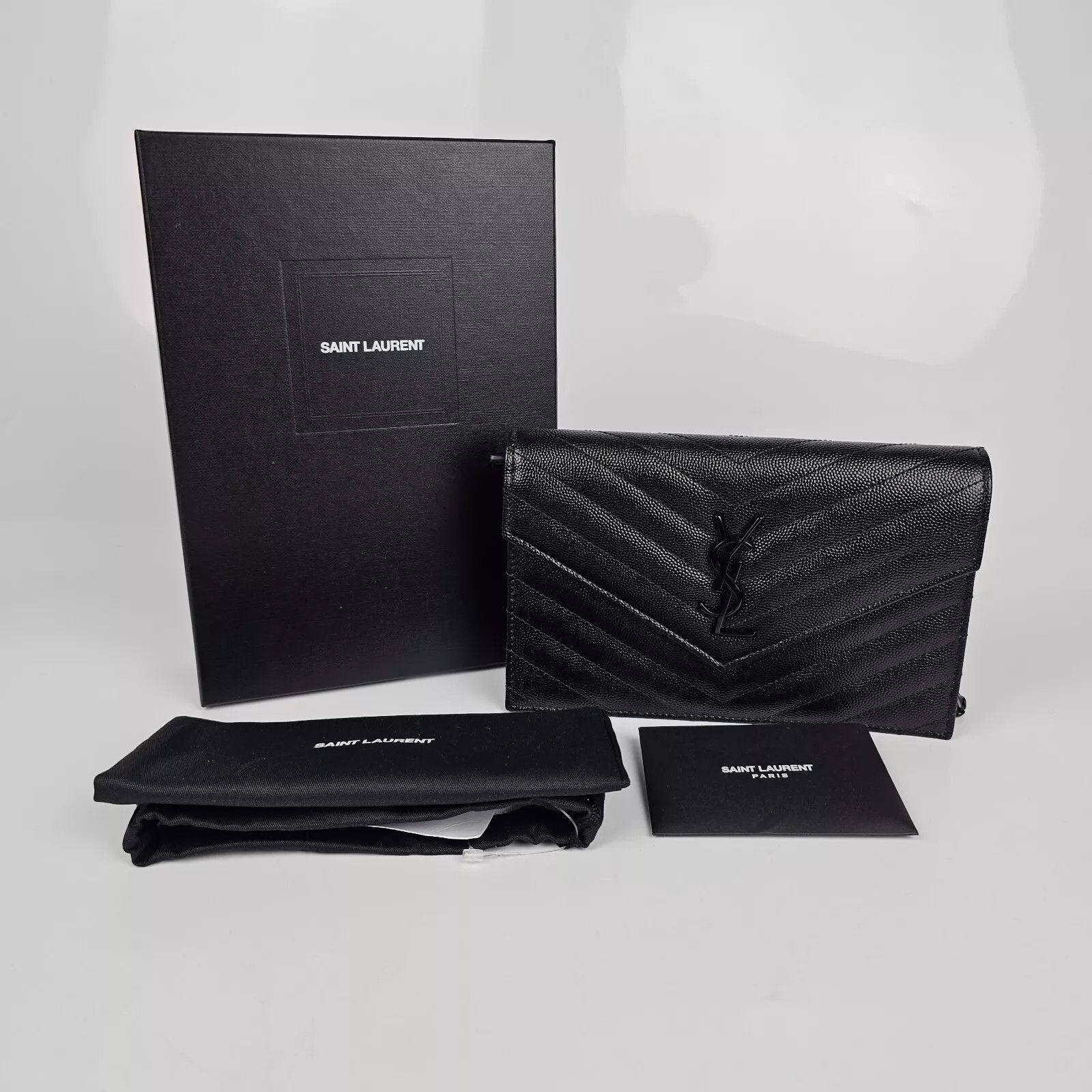 Saint Laurent Paris SAINT LAURENT Cassandre Black Grained Chain Wallet Size ONE SIZE - 2 Thumbnail