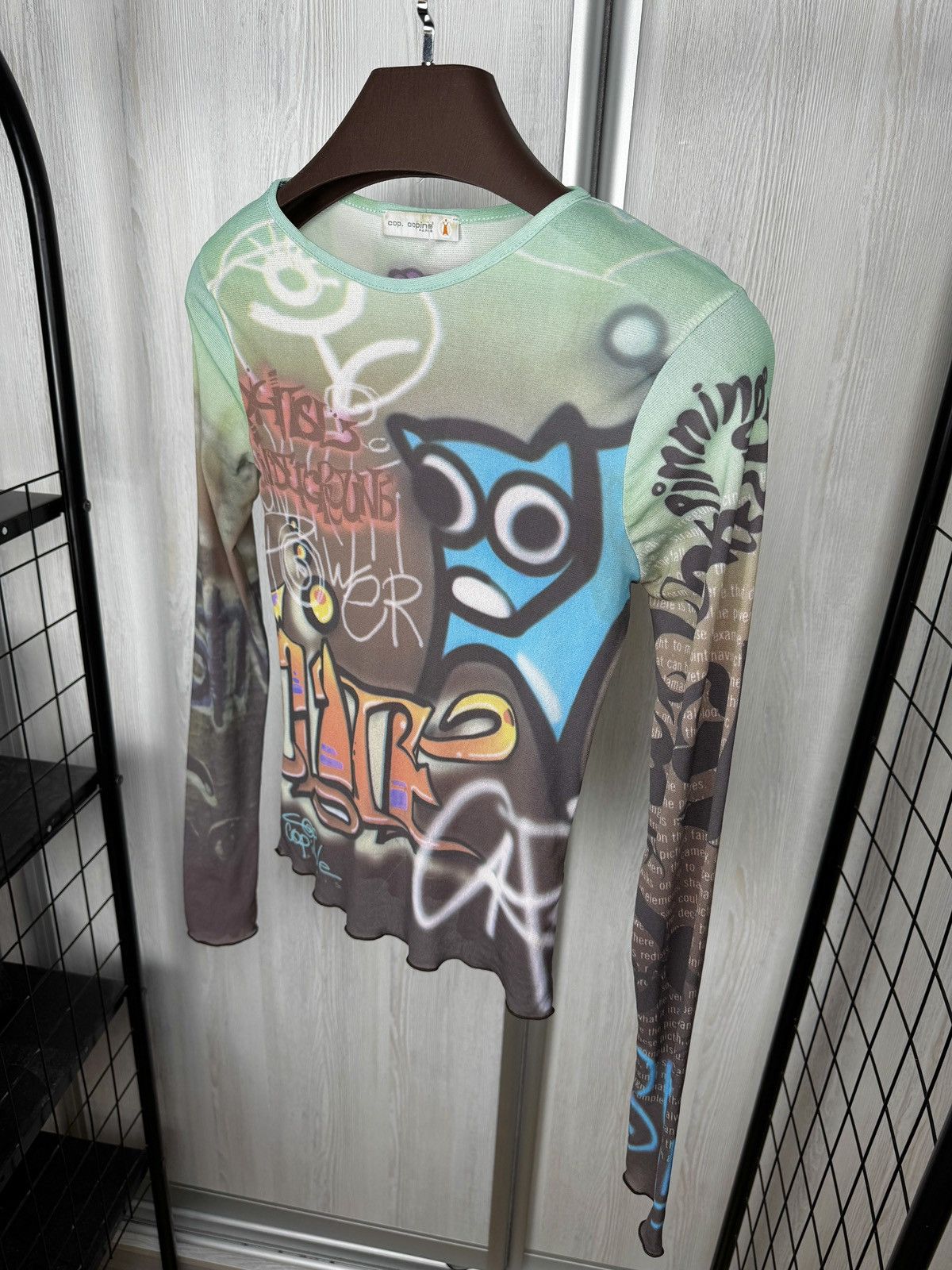 Cop Copine Cop Copine "Tago" Long Sleeve Mesh Top Graffiti print Tee Size M / US 6-8 / IT 42-44 - 7 Thumbnail