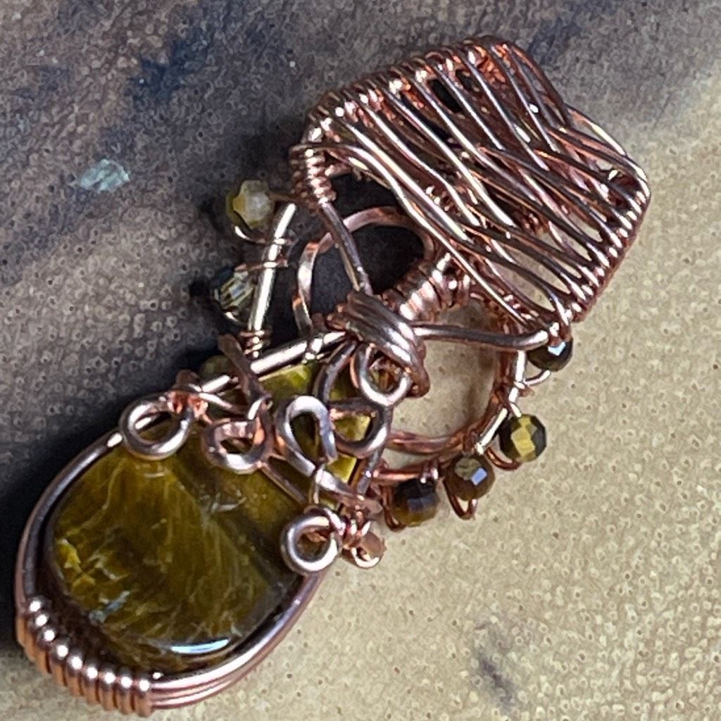 Handmade Wire wrapped tiger eye pendant handmade artisan faceted tigereye copper Size ONE SIZE - 5 Thumbnail