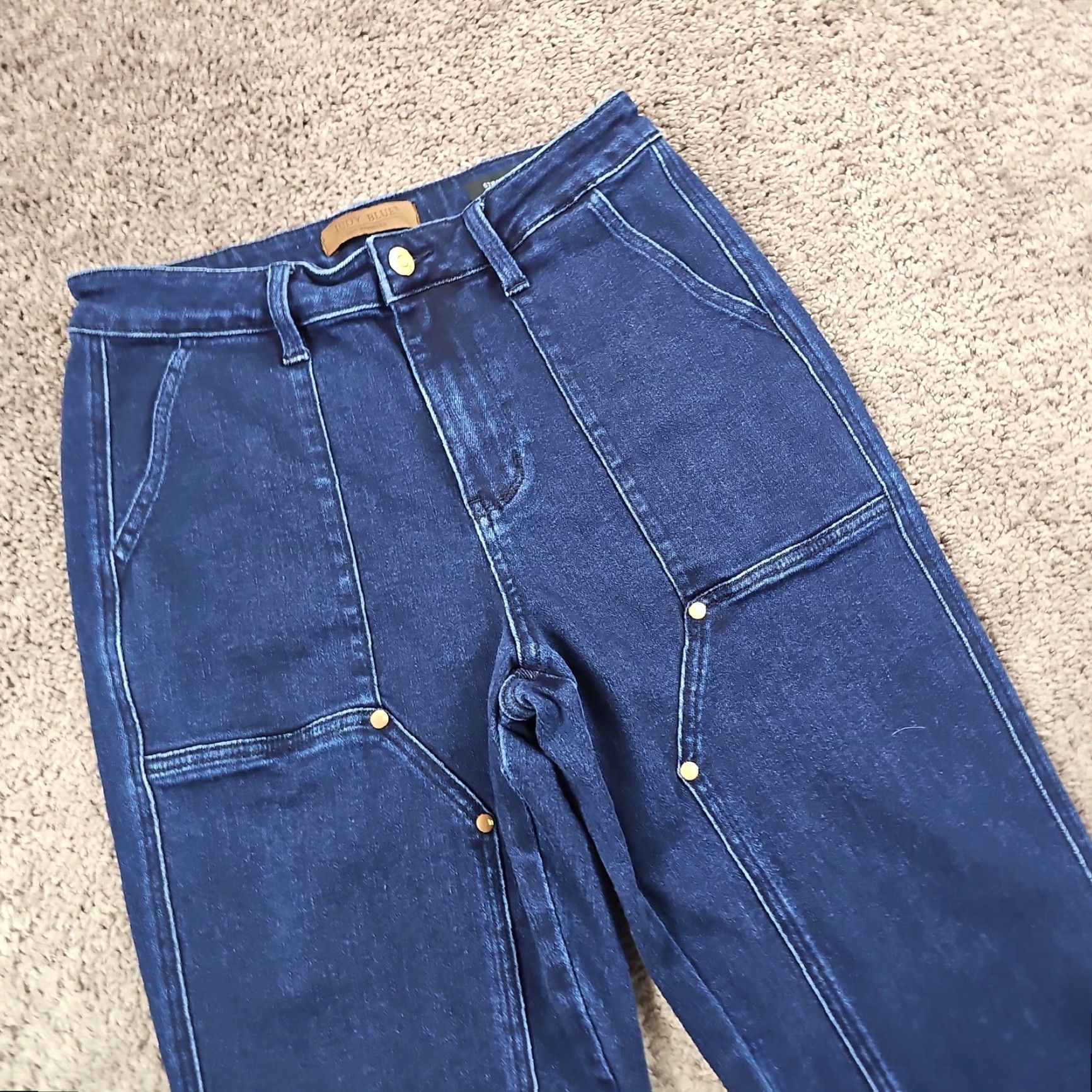 Doublet Judy Blue Jeans Womens 9 Straight Dark Stretch Double Knee Workwear Casual 26x29 Denim Cotton Polyester Spandex 29 Inseam Size 30" / US 8 / IT 44 - 2 Thumbnail