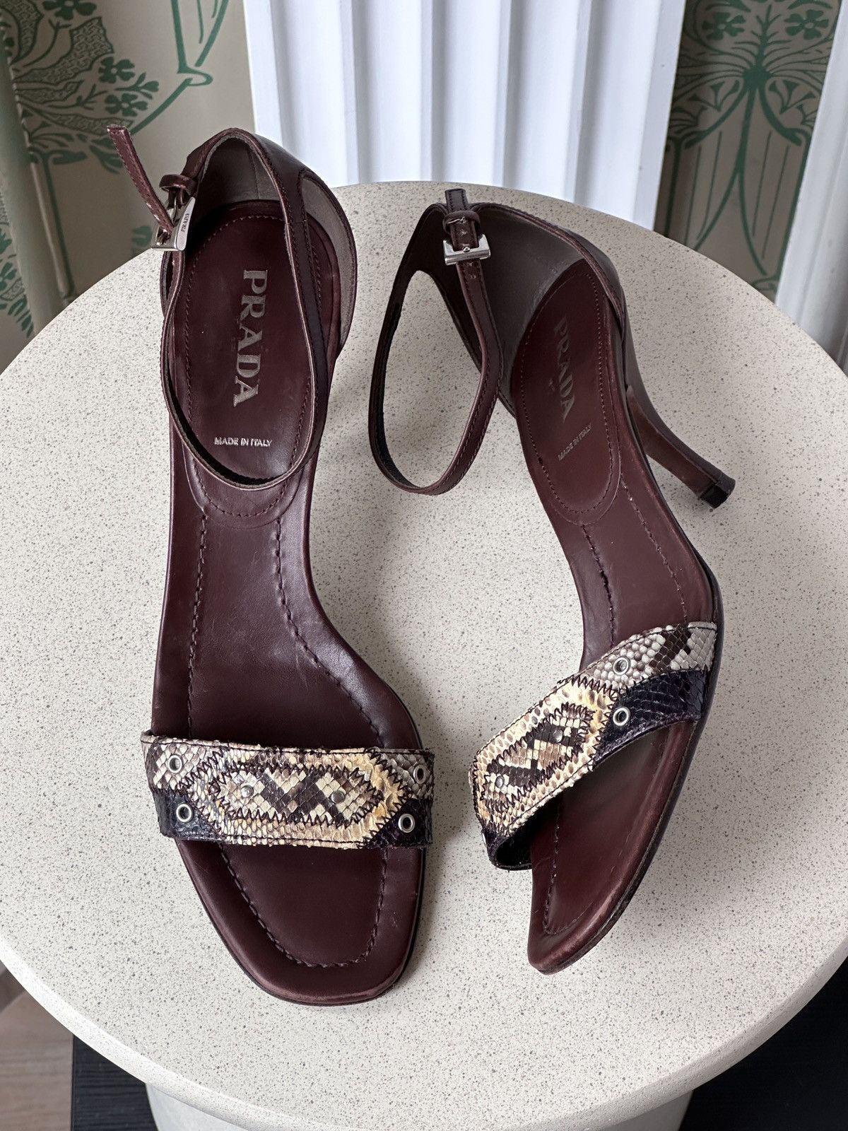 Prada Kitten Heel Shoes Python Leather Brown Eu 39 / Us 9, Women's