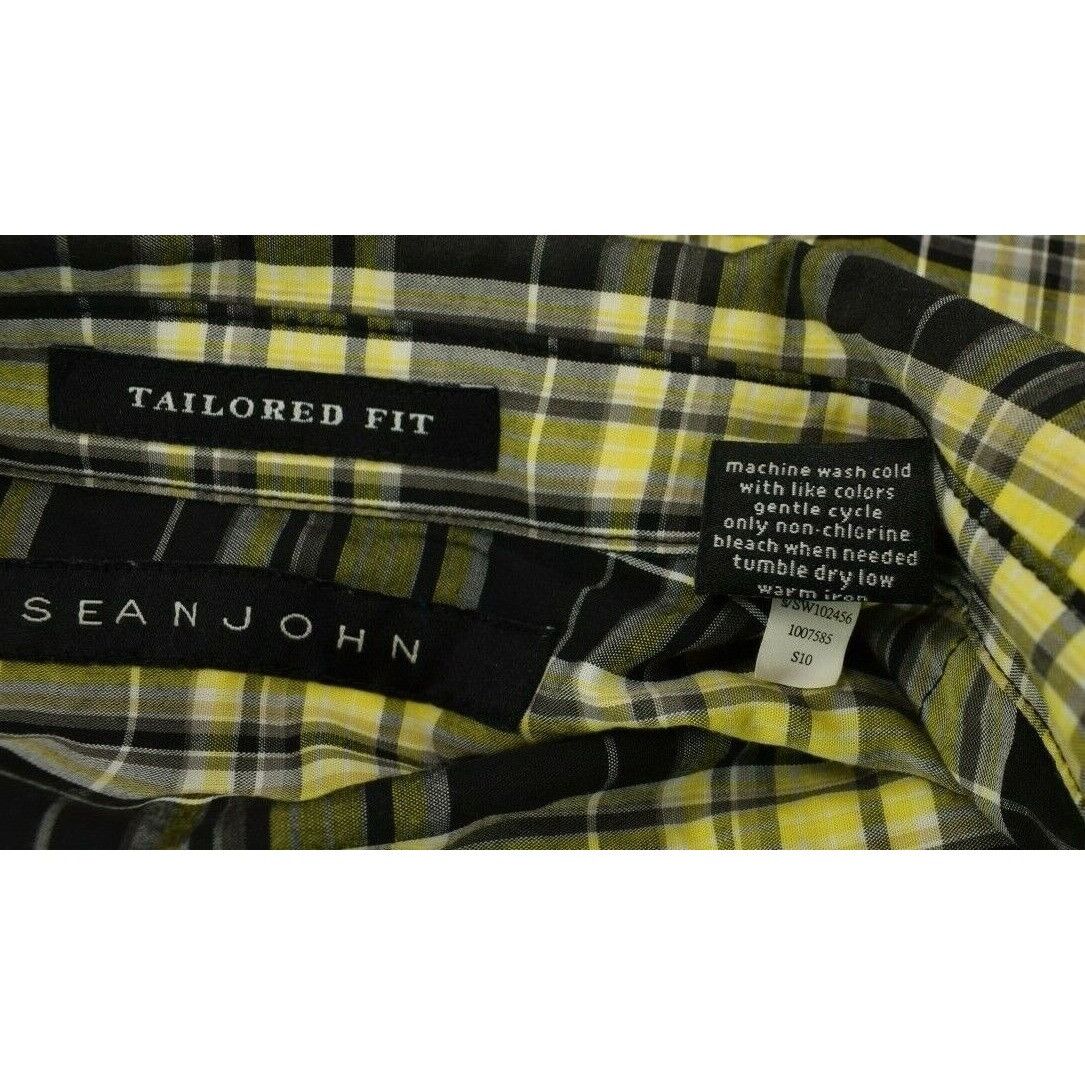 Sean John Sean John Mens XL Button Down Pocket Black and Yellow Plaid Size US XL / EU 56 / 4 - 10 Thumbnail