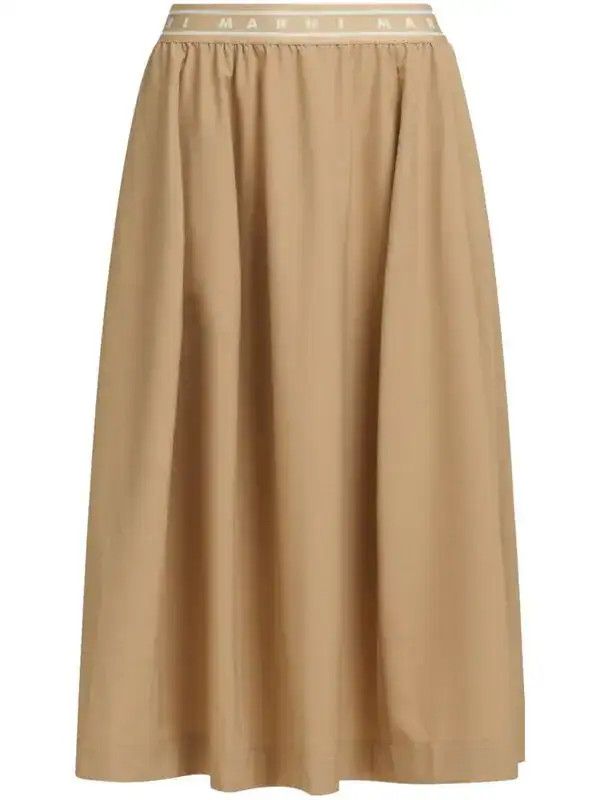 Marni o1w1db10326 Logo Waistband Midi Skirt in Beige Size 25" / US 0 / IT 36 - 1 Thumbnail