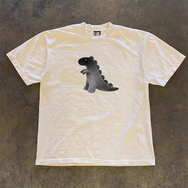 Japanese Brand Kasuga x Maezo White retro dinosaur print cotton t-shirt Size US M / EU 48-50 / 2 - 5 Thumbnail