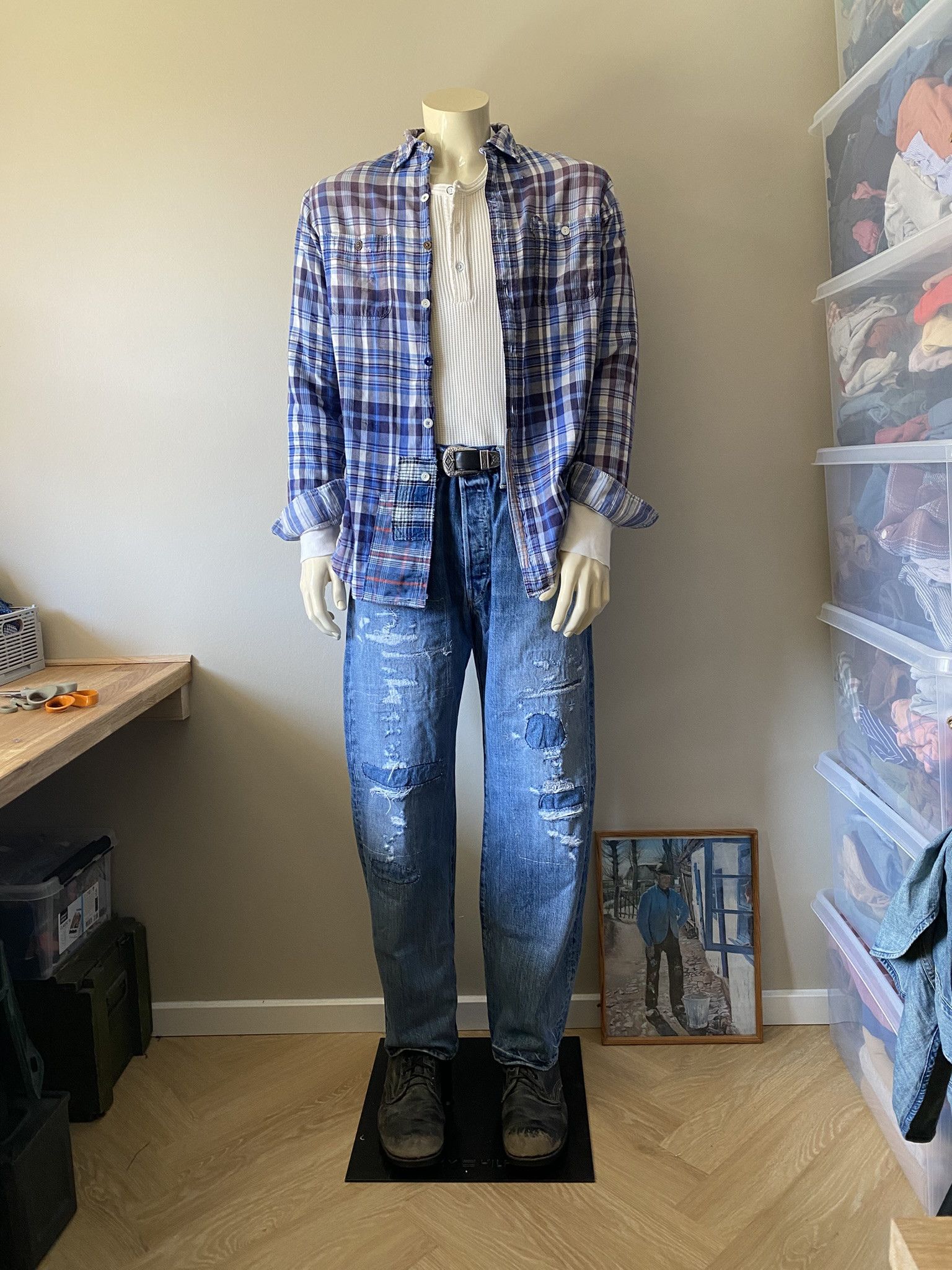Vintage Sunfade & Repair Double Cloth Flannel Shirt Size US S / EU 44-46 / 1 - 2 Thumbnail