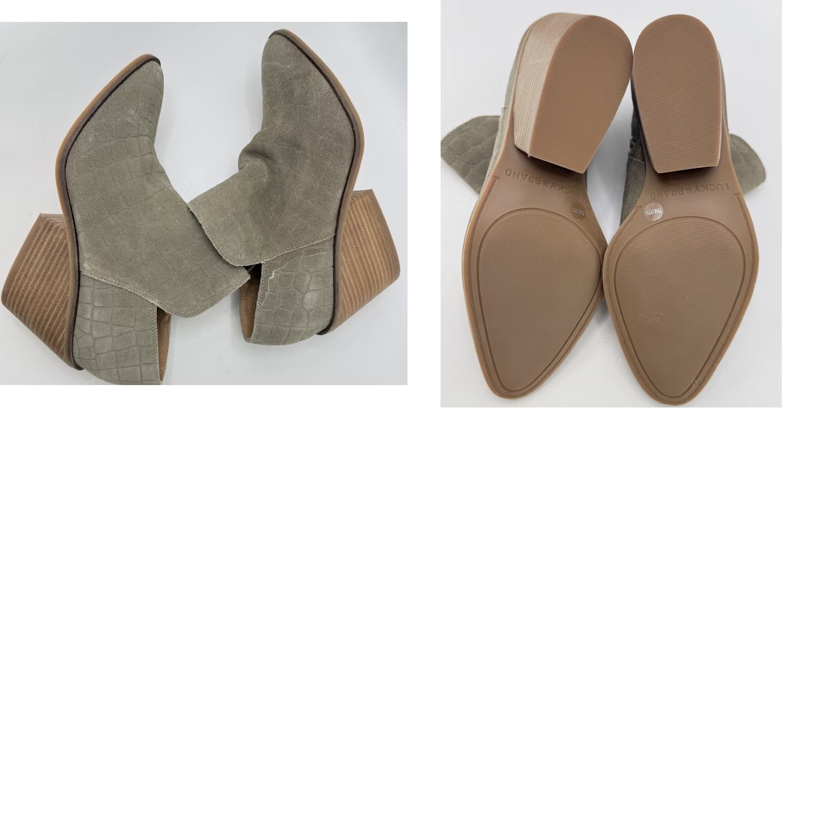 Lucky Brand Lucky Brand Tie Womens Khaki Green Ankle Leather Upper Croc Heeled Booties Saucie Size US 7 / IT 37 - 8 Thumbnail