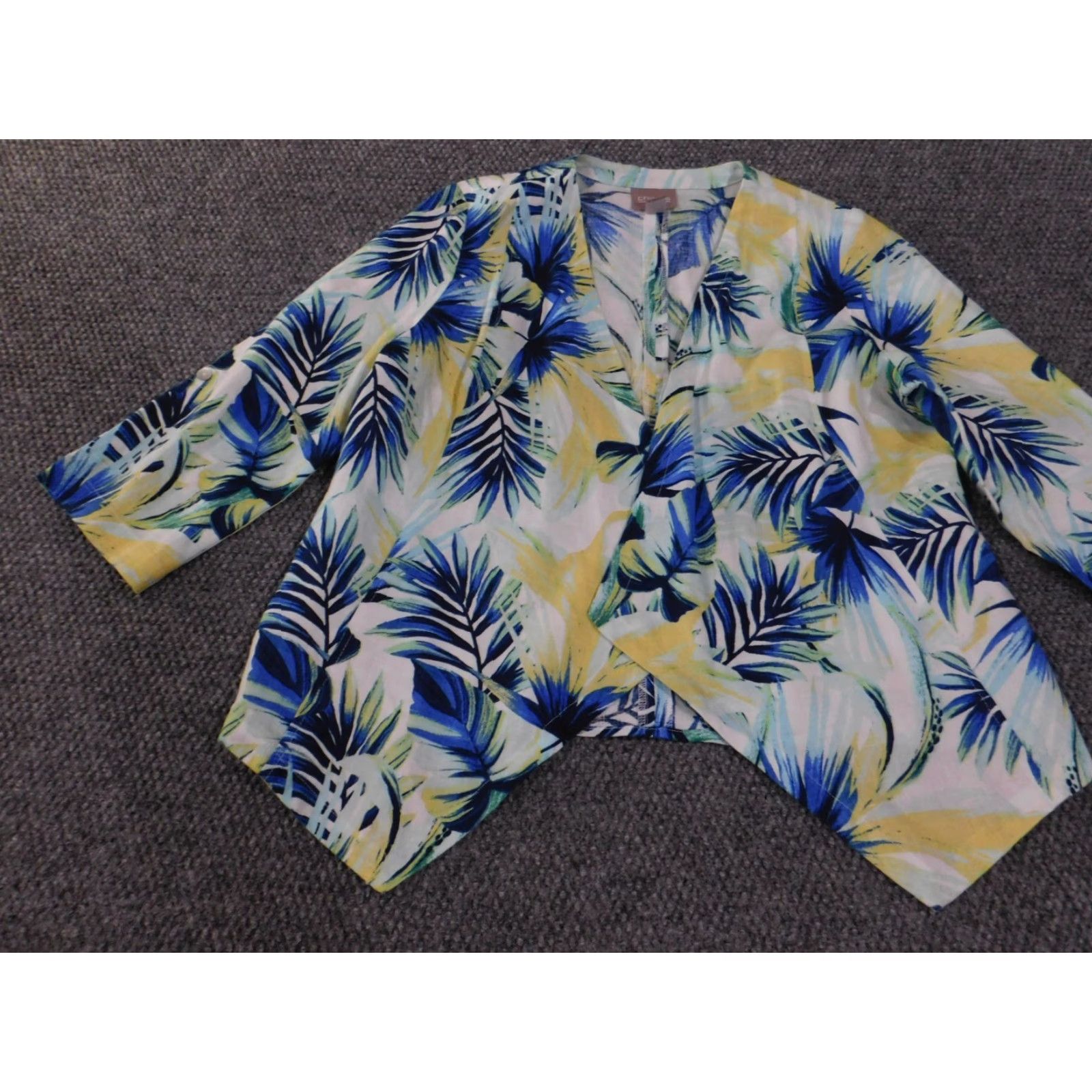 Vintage Chico's Jacket Blue Floral Open Linen Knit Relaxed Linen Lining Women Casual Beach Winter Regular Size 1 Long Sleeve Mid-Length Size XS / US 0-2 / IT 36-38 - 4 Thumbnail