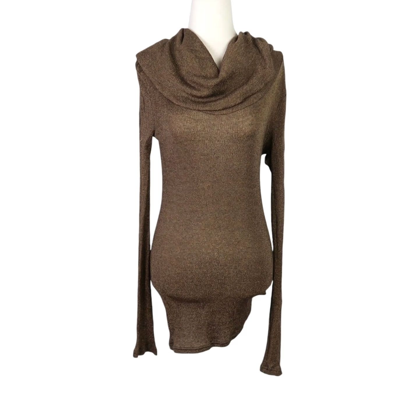 Michael Stars Michael Stars brown off-the-shoulder cowl neck knit tunic top Womens Long Sleeve S Cotton Nylon Modern Tunic Autumn Spring Size S / US 4 / IT 40 - 3 Thumbnail