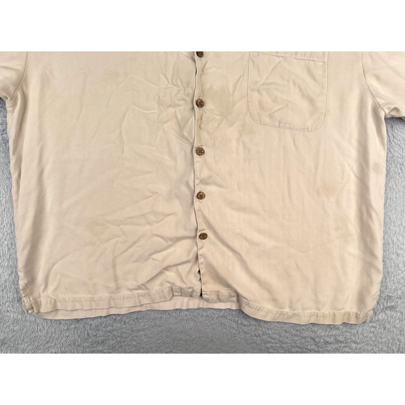 Tommy Bahama VINTAGE Tommy Bahama Shirt Men 2XL Beige Silk Button-Up Hawaiian Aloha Resort Short Sleeve 90s Mens Size US XXL / EU 58 / 5 - 5 Thumbnail