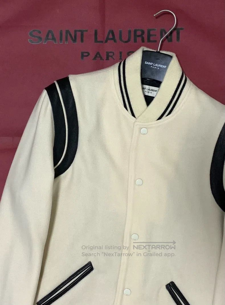 Saint Laurent Paris Saint Laurent Paris White Wool Blend Leather Baseball Jack Size US L / EU 52-54 / 3 - 7 Thumbnail