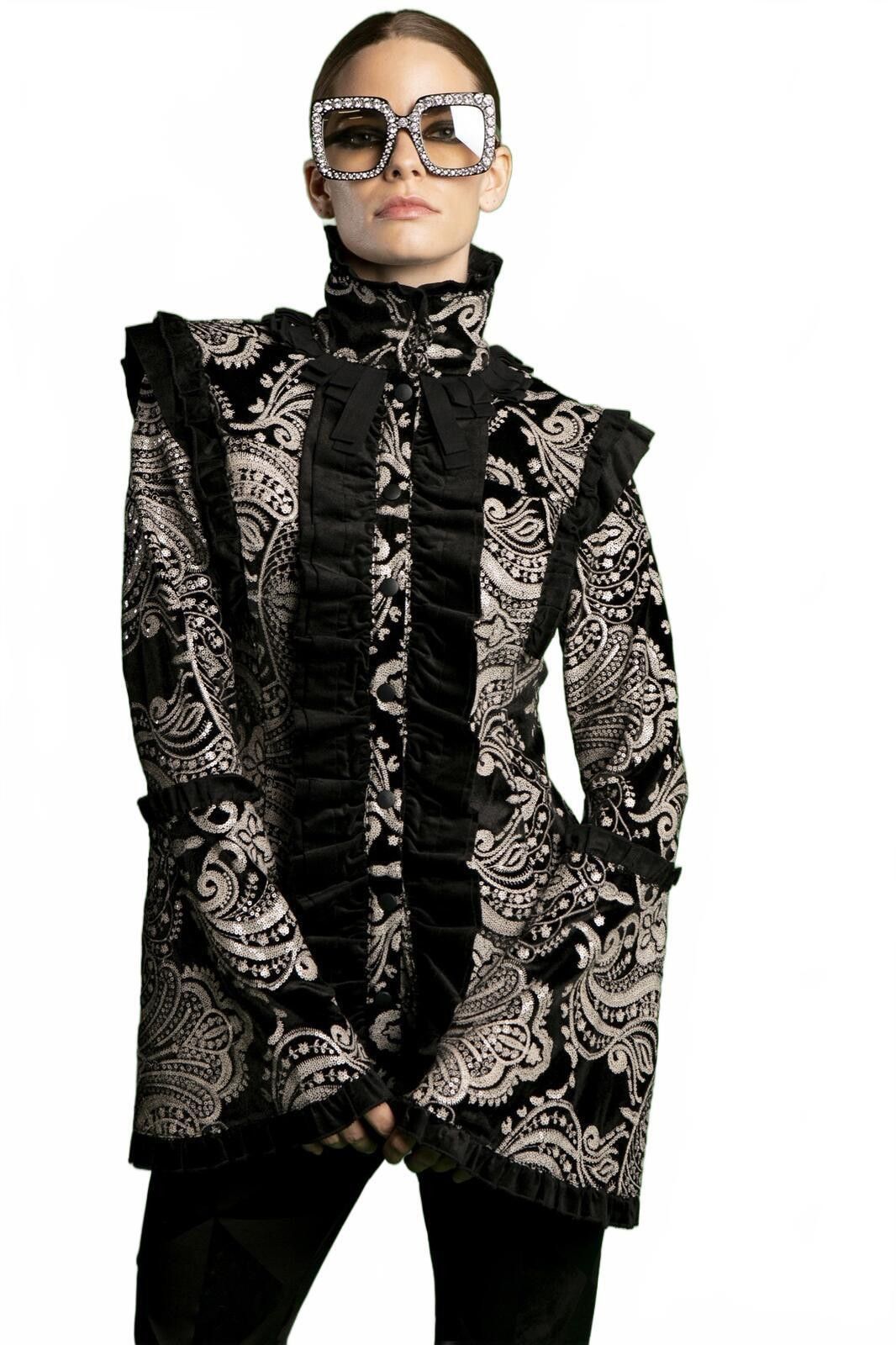 Other Nuvula Black Cream Paisley Ruffle Trim Jacket $756 Goth Size M / US 6-8 / IT 42-44 - 1 Thumbnail
