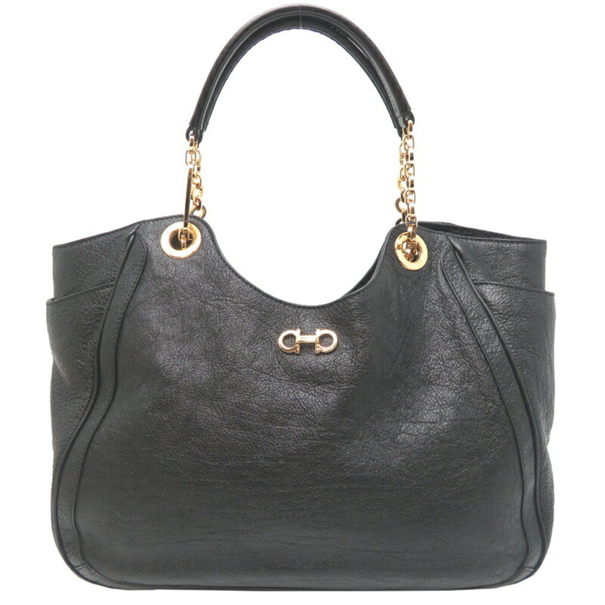 Salvatore Ferragamo Gancini Chain Women's Tote Bag Ab-21B974 Leather Black
