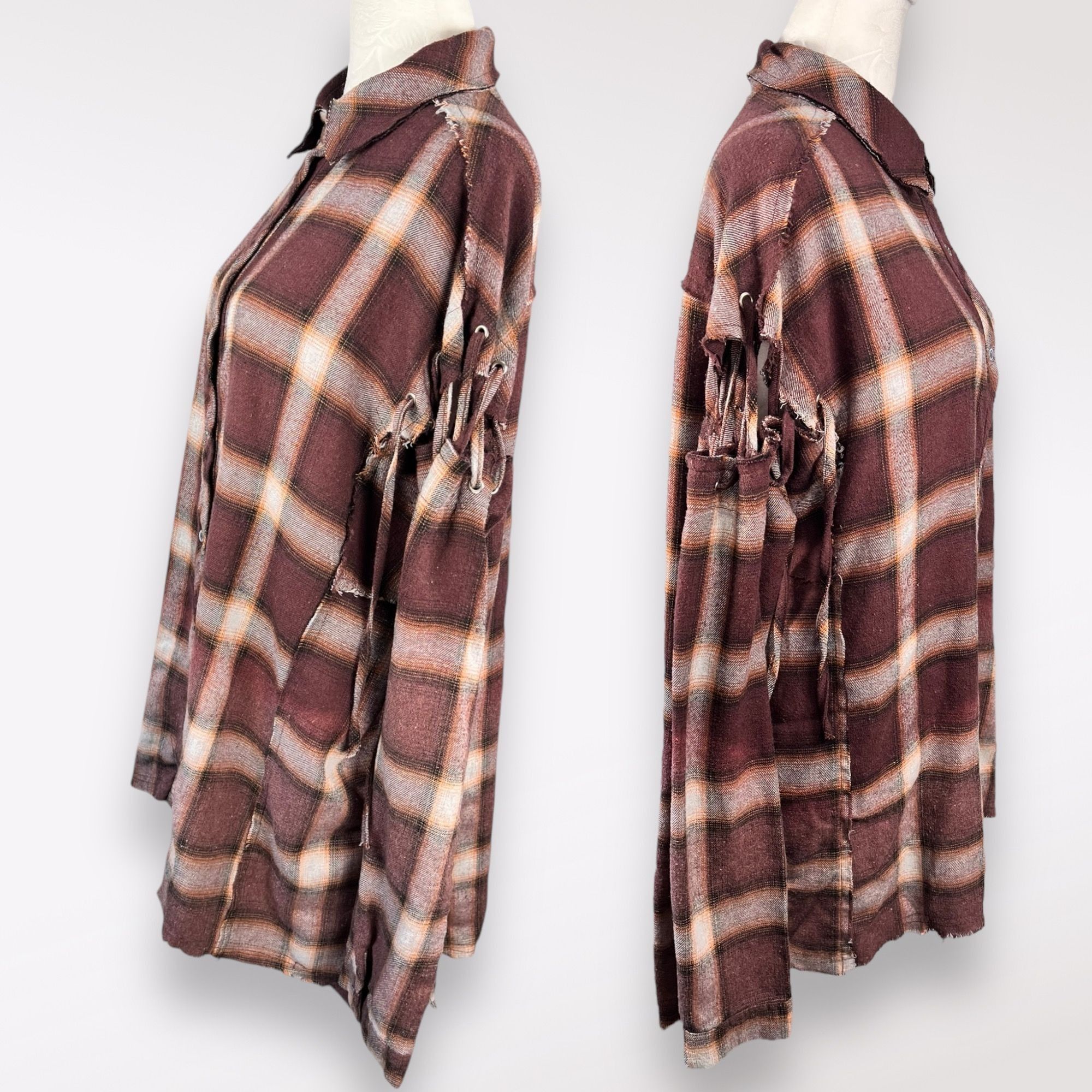 Designer POL Oversized Flannel Shirt Ombré Plaid Distressed Long Slee Size M / US 6-8 / IT 42-44 - 4 Thumbnail