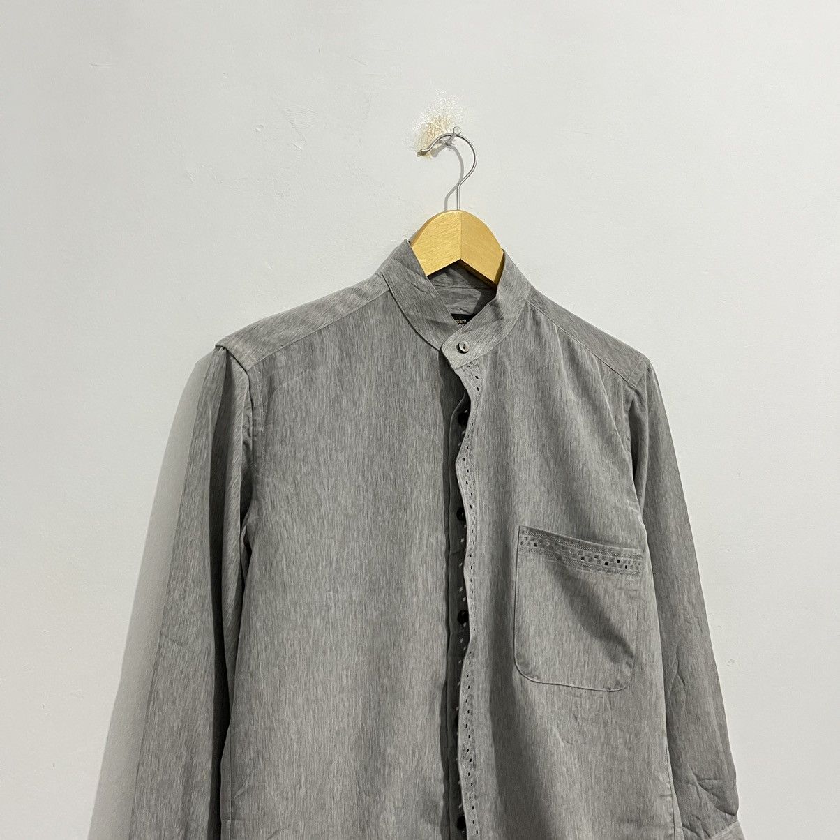 Japanese Brand × Kansai Yamamoto Kansai Yamamoto Vintage Long-Sleeve Shirt - Gray Textured Size US M / EU 48-50 / 2 - 3 Thumbnail