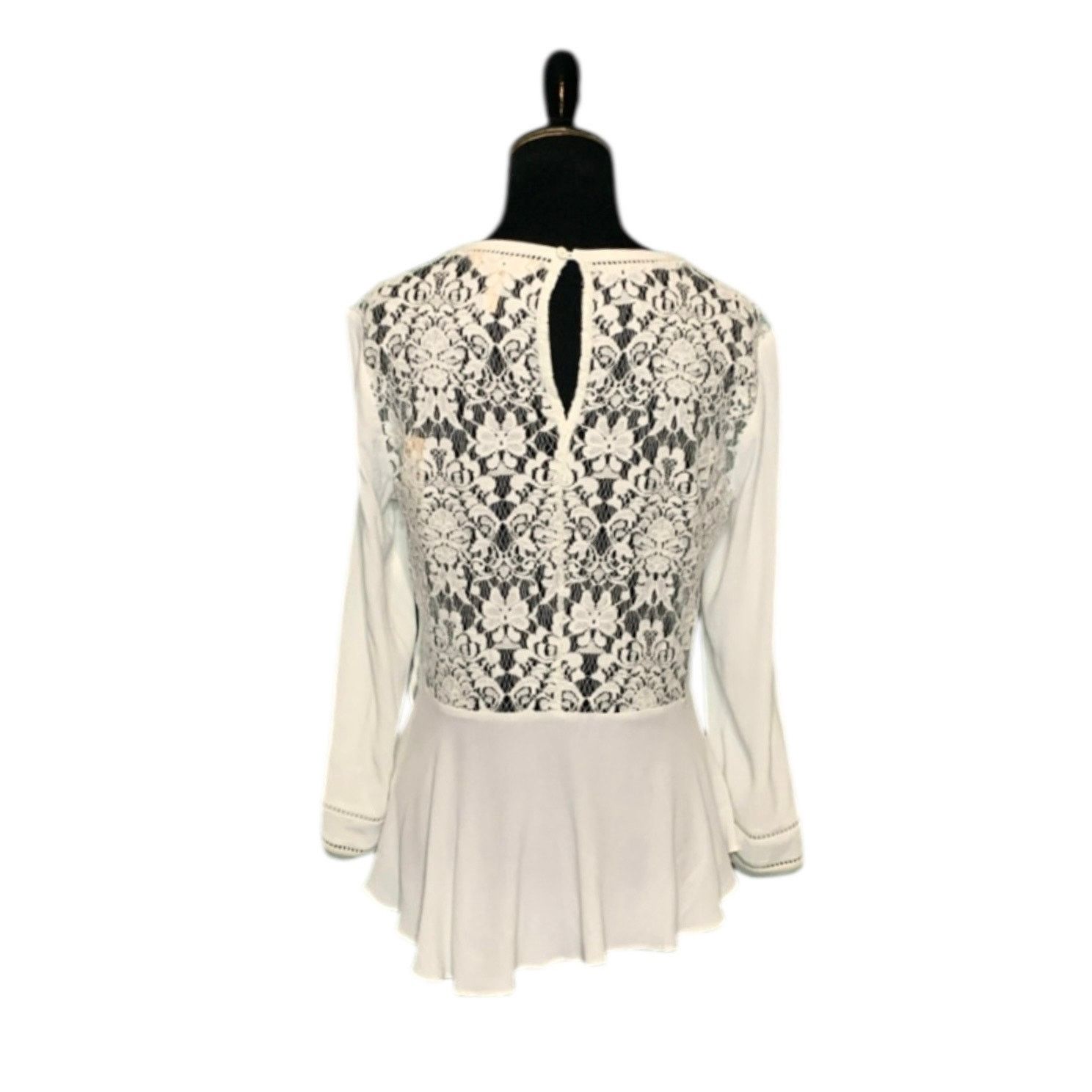 Rebecca Taylor Rebecca Taylor cream crepe lace peplum blouse 4 Size S / US 4 / IT 40 - 2 Thumbnail