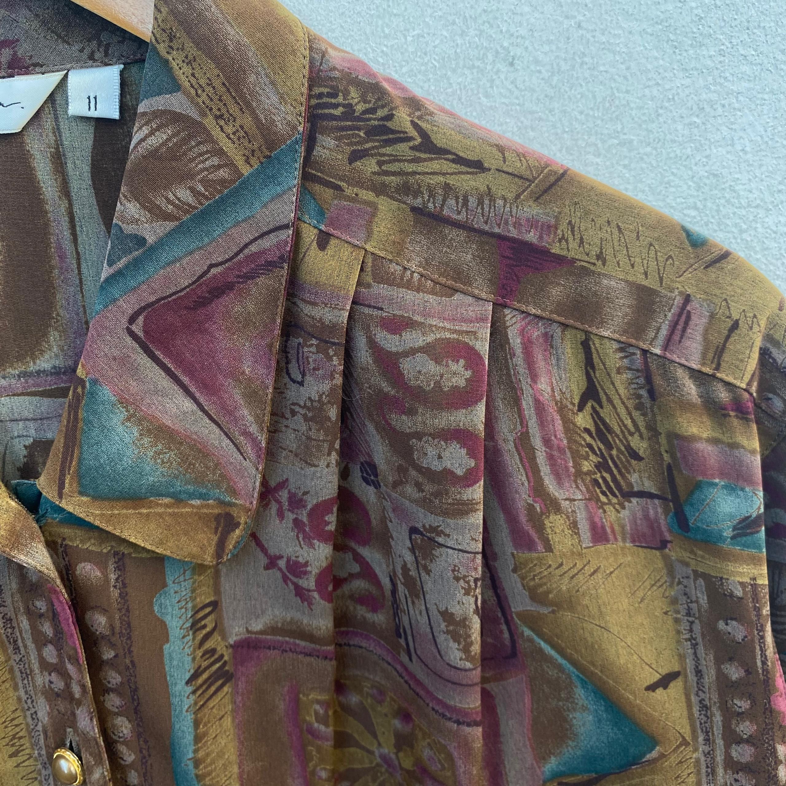 Vintage VINTAGE BLOUSE COLLARED LARGE SIZE ART ABSTRACT Size L / US 10 / IT 46 - 7 Thumbnail