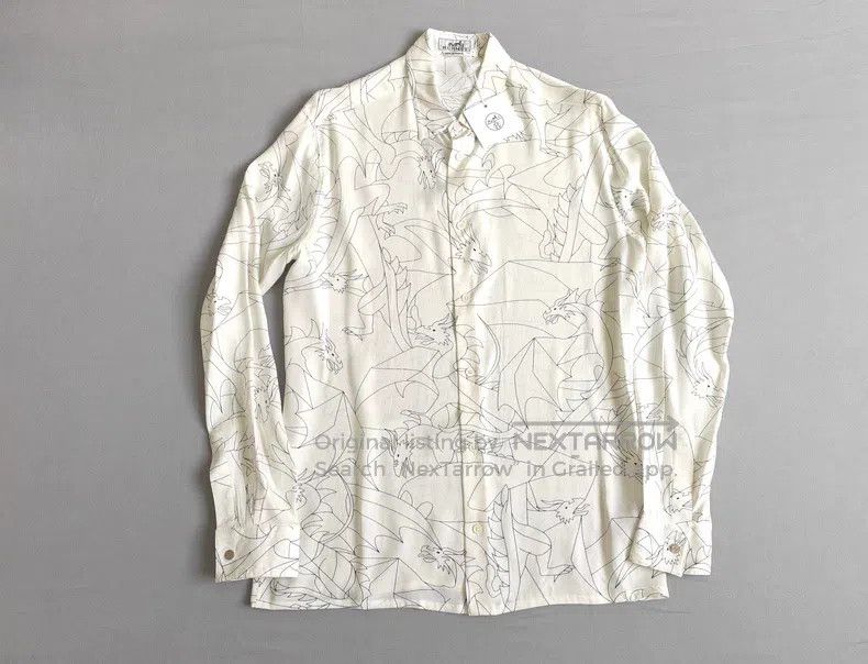 Hermes size 40 Silk shirt 100% mulberry silk fabric drago