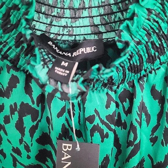 Banana Republic Leopard Satin Mock Neck Elastic Waist Pleated Dress NWT Size M / US 6-8 / IT 42-44 - 7 Thumbnail