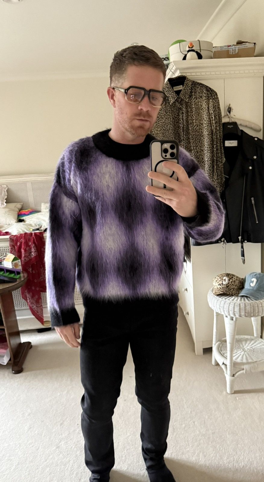 Celine $1.4k FW22 Celine argyle mohair blend fuzzy sweater M Hedi Size US M / EU 48-50 / 2 - 25 Thumbnail