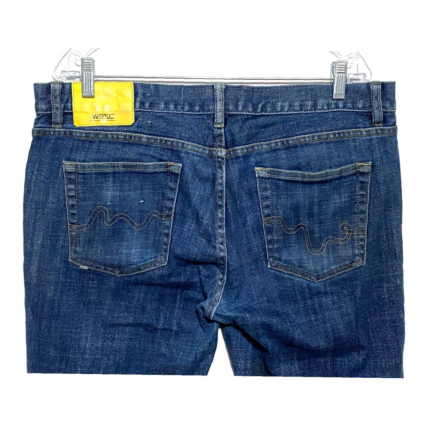 WeSC WESC Jeans Button Fly Dark Wash Straight Leg Mens 36x31 Normcore Capsule Casual Denim 5-Pocket Design White? Size US 36 / EU 52 - 4 Thumbnail