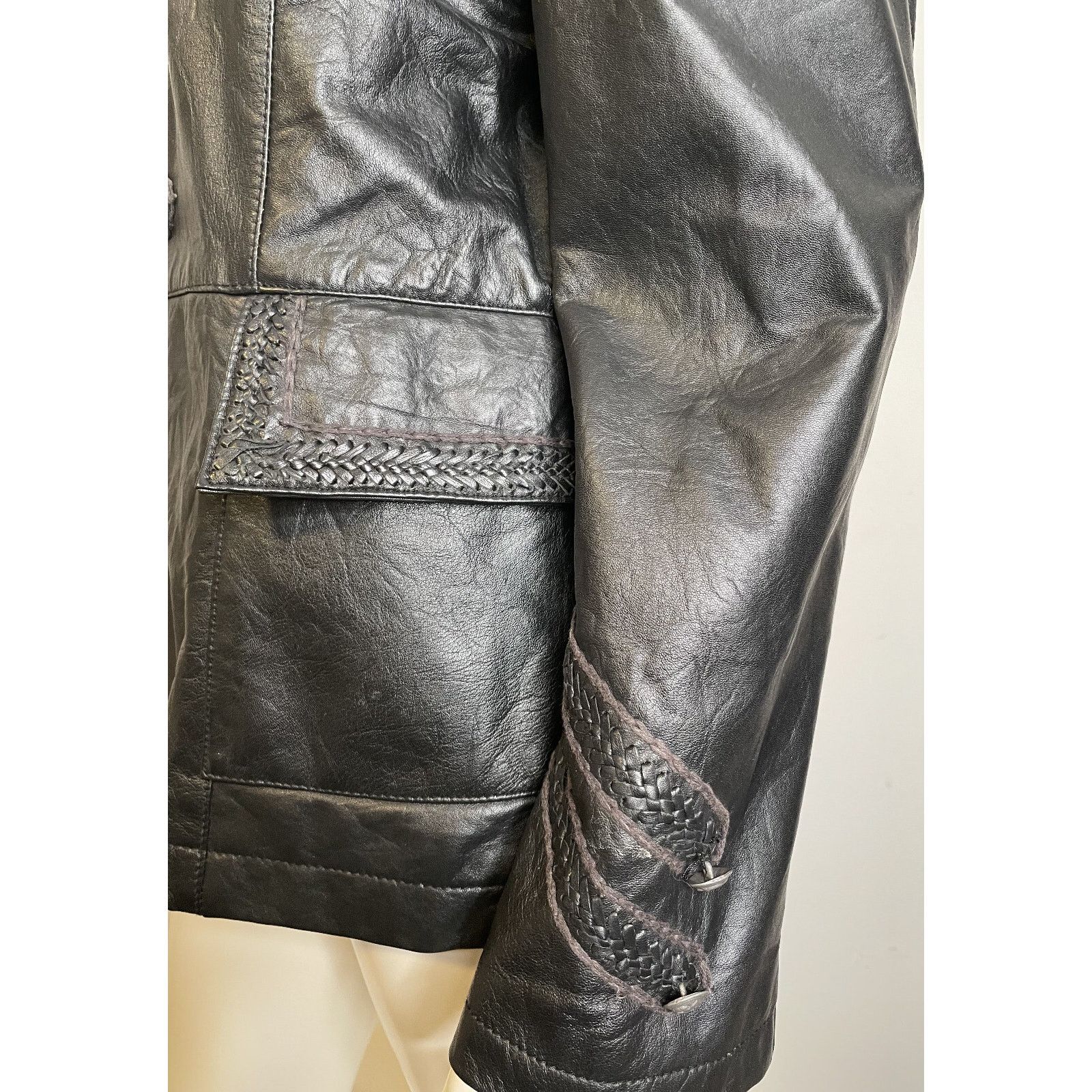 Double D Ranch Double D Ranch Black Leather Military Jacket L Pockets Size L / US 10 / IT 46 - 16 Thumbnail