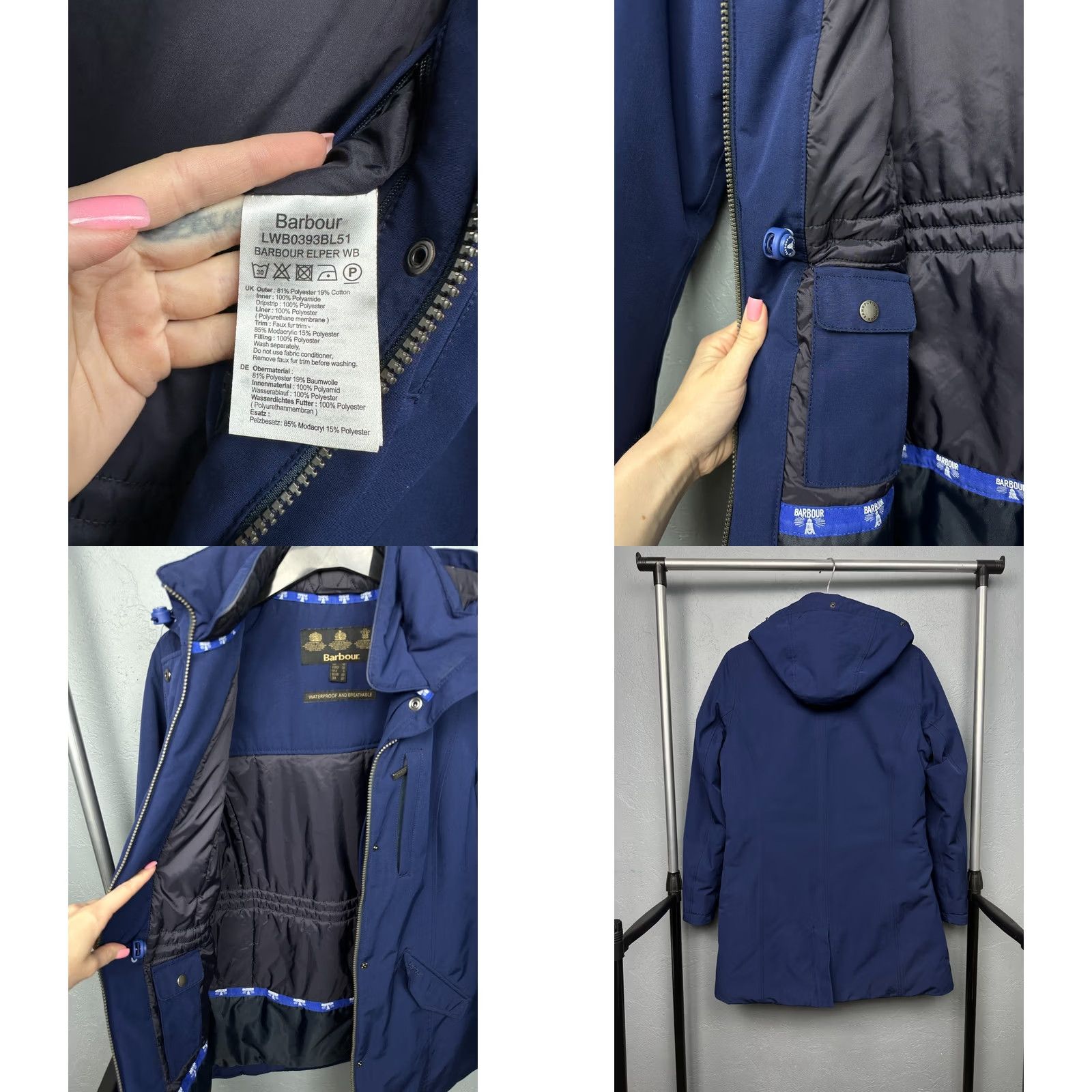 Barbour Barbour Jacket Womens Elper WB Waterproof Barbour UK 12 XS? (Original size UK 12) - Blue - Regular - Long Sleeve - Zip - Polyester X Size M / US 6-8 / IT 42-44 - 8 Thumbnail