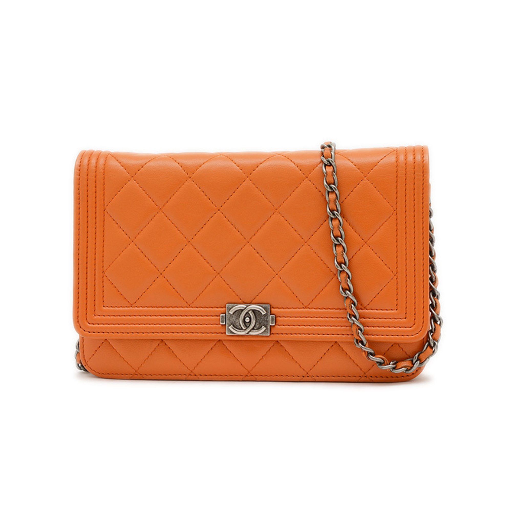 Chanel Boy Chain Wallet Long Lambskin Orange