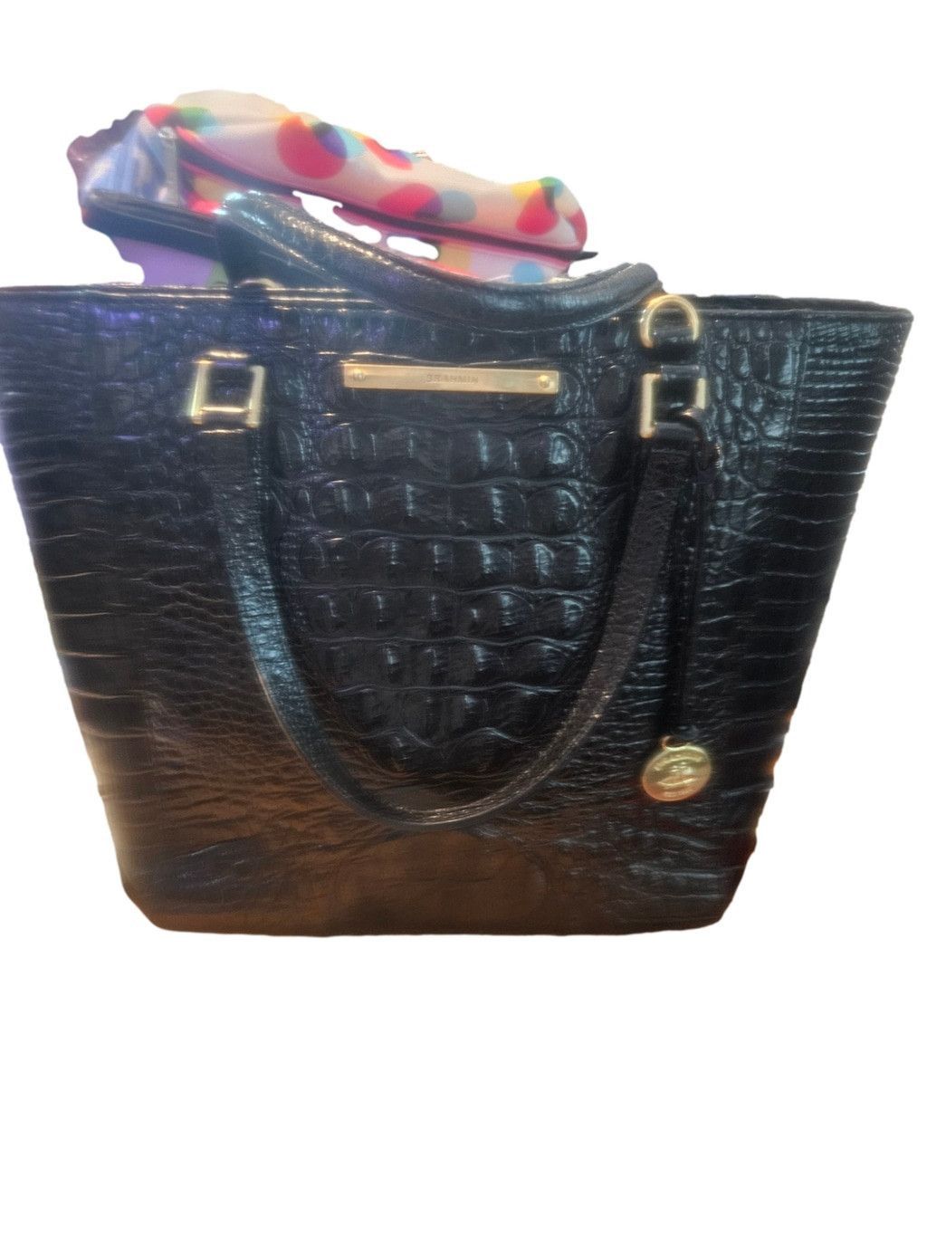 Brahmin Black Crocodile Embossed Leather Tote Bag One Size, Women's — image 2 of 6