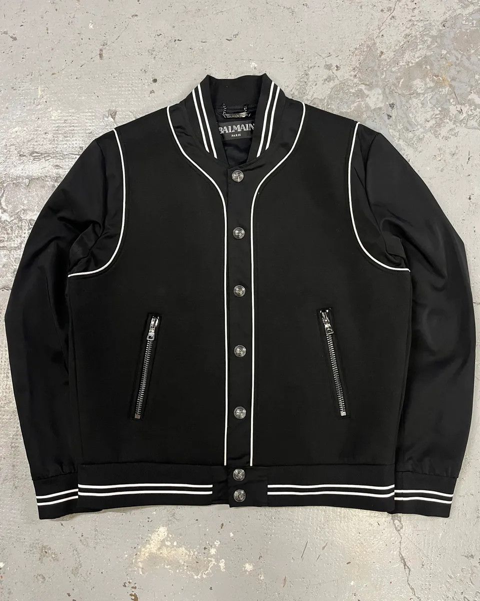 Balmain Balmain Black Buttoned White Lined Varsity Jacket Size US M / EU 48-50 / 2 - 1 Thumbnail