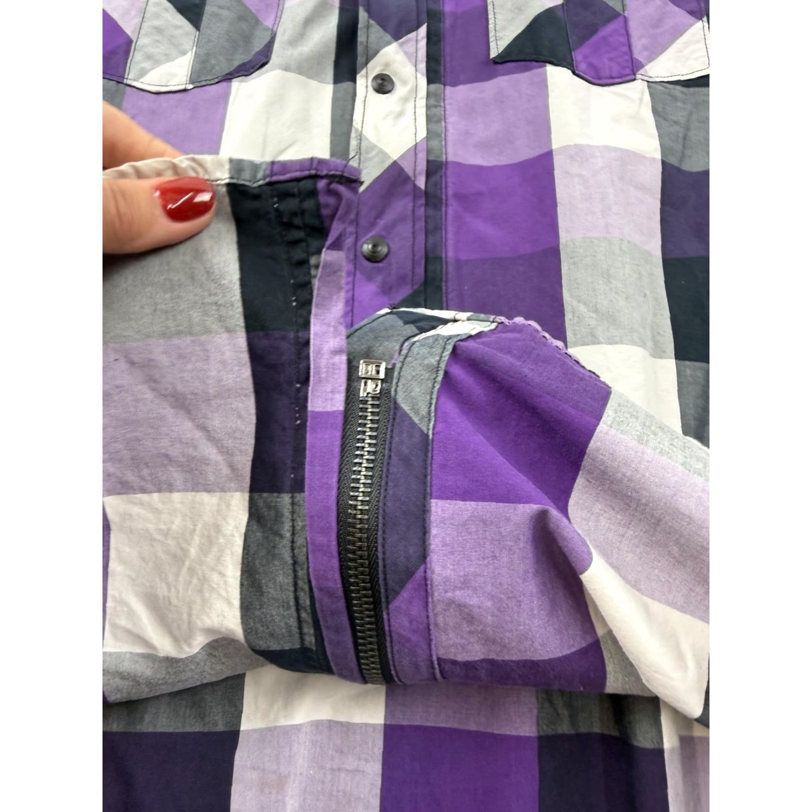 Vintage 7 Diamonds Shirt Mens XL Purple Plaid Long Sleeve Button Front Zip Chest Pocket Size US XL / EU 56 / 4 - 4 Thumbnail