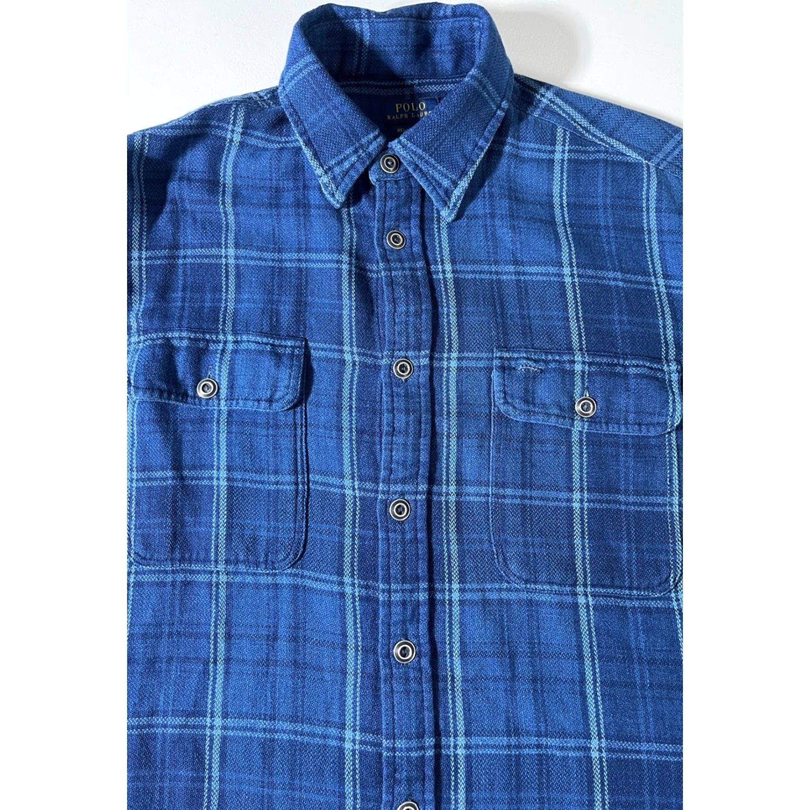 Polo Ralph Lauren Polo Ralph Lauren Men's Button-Up Shirt L Long Sleeve Flannel Plaid Blue Elbow Patches Casual Vintage–Classic, Americana, Designer Mens Size US L / EU 52-54 / 3 - 6 Thumbnail