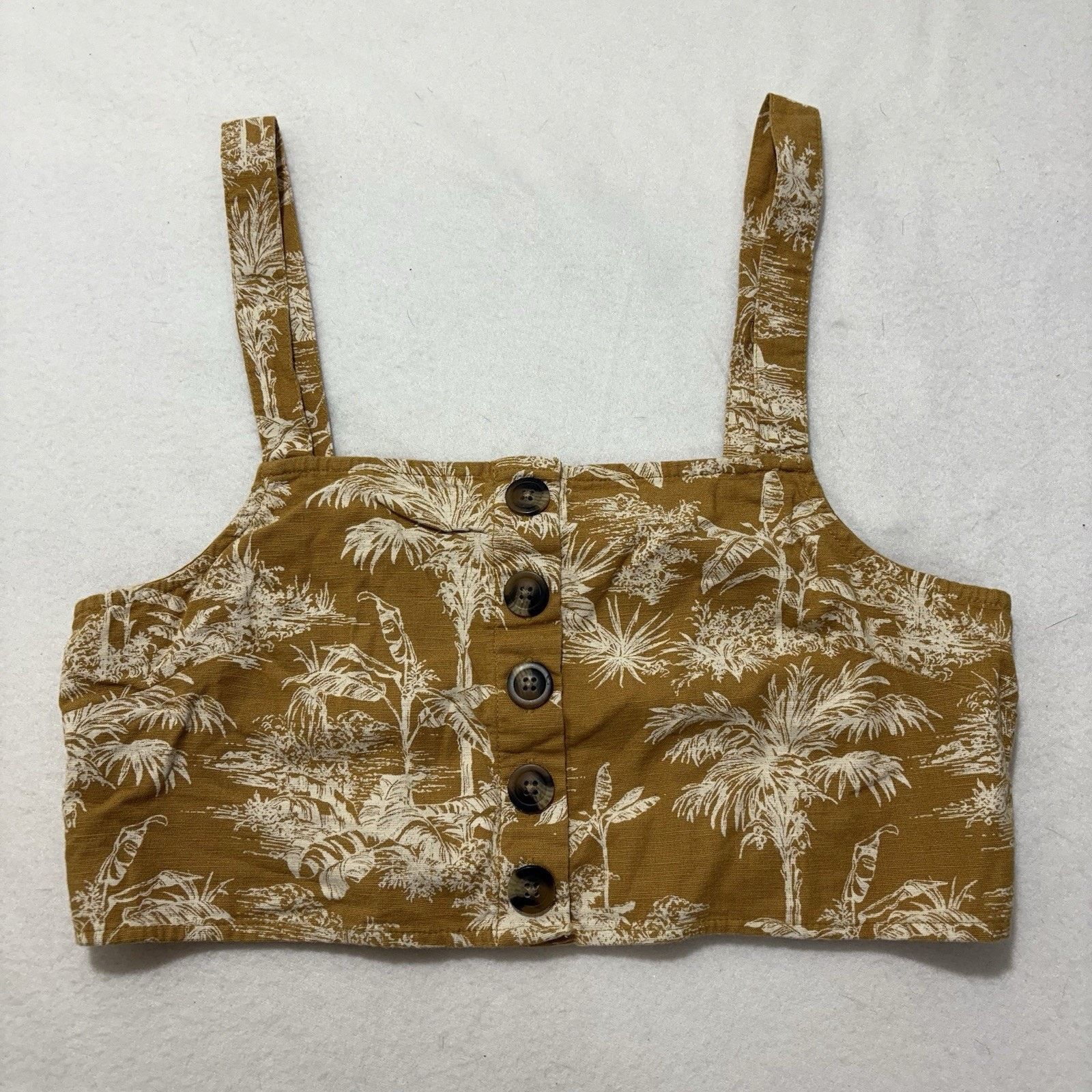 American Eagle Outfitters American Eagle Small Crop Top Tank Palm Tree Floral Button Size S / US 4 / IT 40 - 1 Thumbnail