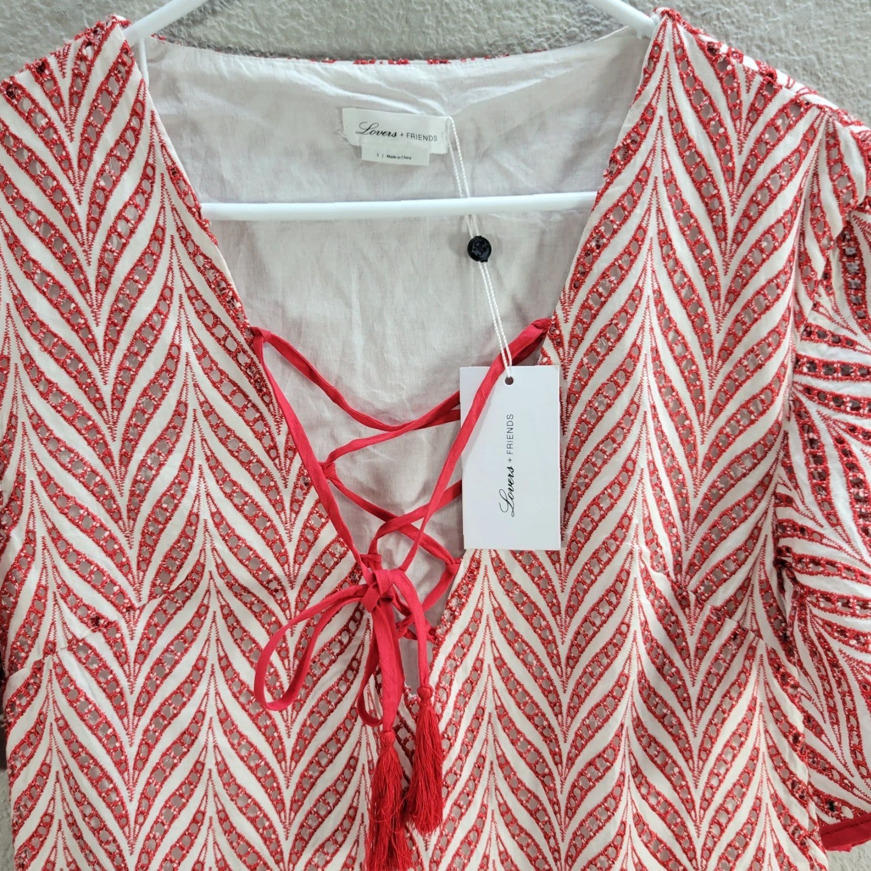 Vintage Lovers + Friends Kayden Red Lace Up Mini Dress Crochet Top Tunic Boho Chic S NWT Shirt Womens Size S / US 4 / IT 40 - 5 Thumbnail