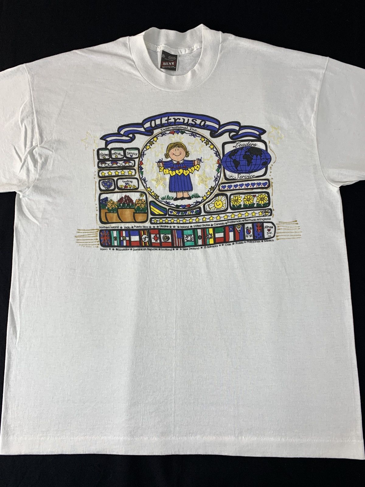 Vintage 90s Altruso International NGO All National Flag Printed Tee Size US XL / EU 56 / 4 - 3 Thumbnail
