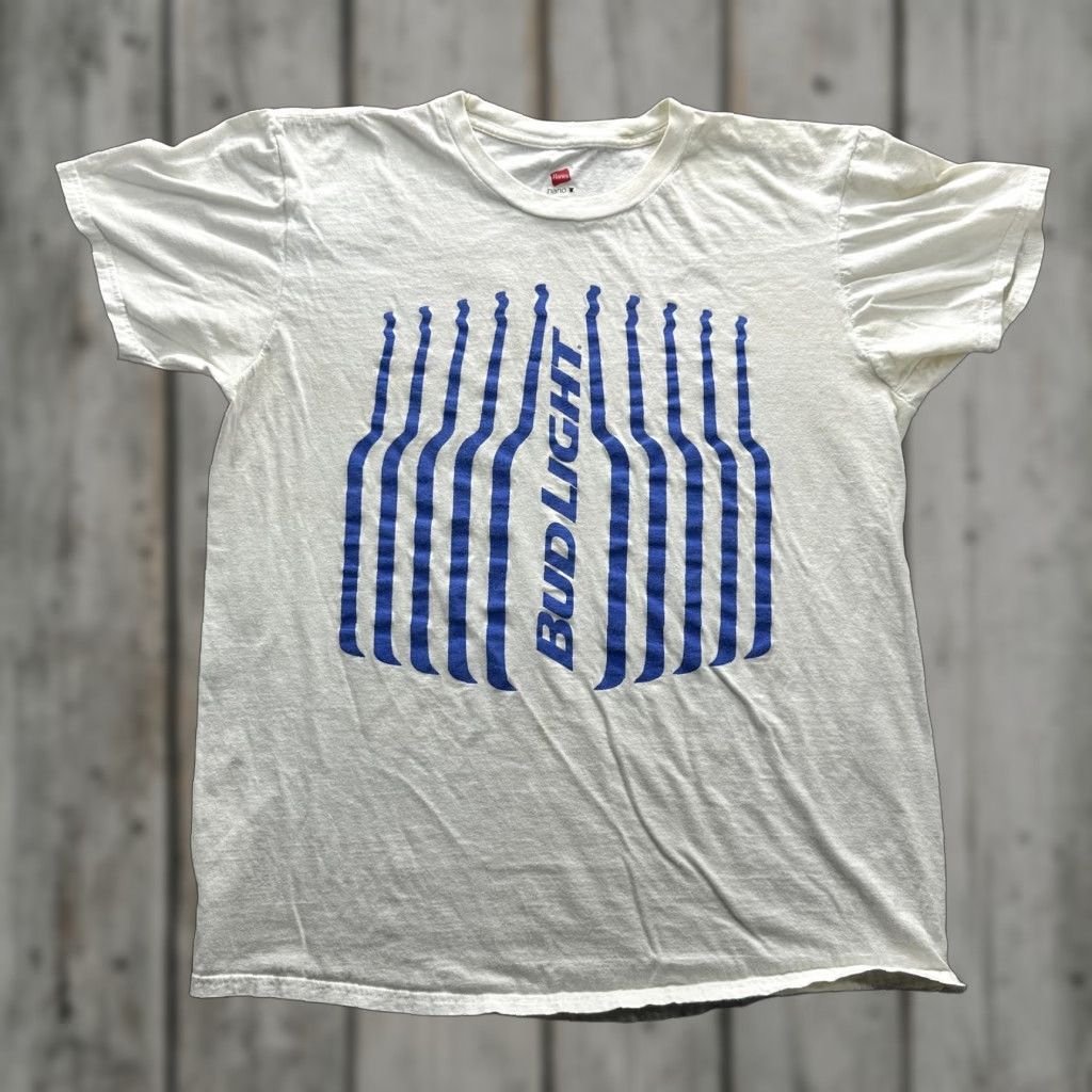 Hanes VINTAGE Bud Light Shirt Mens L White Blue Beer Graphic Promo Hanes Nano-T Size US L / EU 52-54 / 3 - 1 Thumbnail