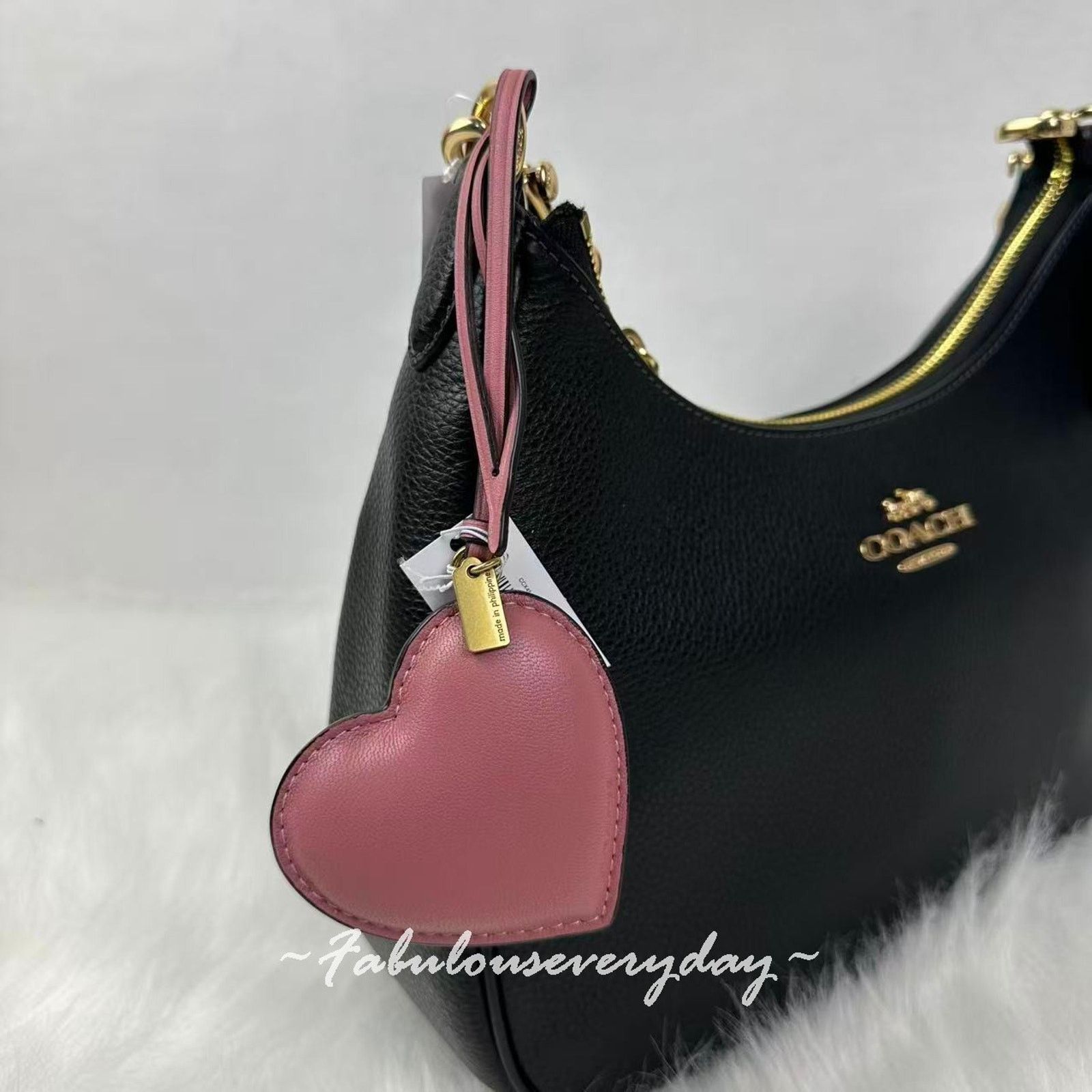 Coach Coach Heart Puffy Bag Charm In Leather/Brass/Peony Keychain Size ONE SIZE - 2 Thumbnail