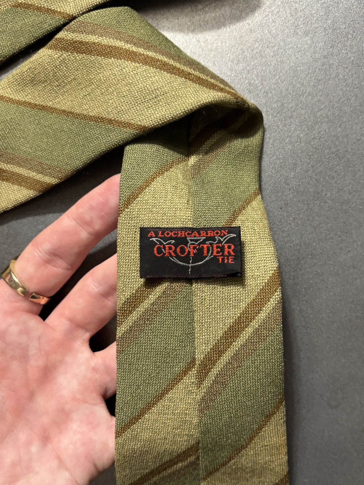 Vintage Made in Scotland Vintage Wool Tie Crofter Striped Green 70s Size ONE SIZE - 3 Thumbnail